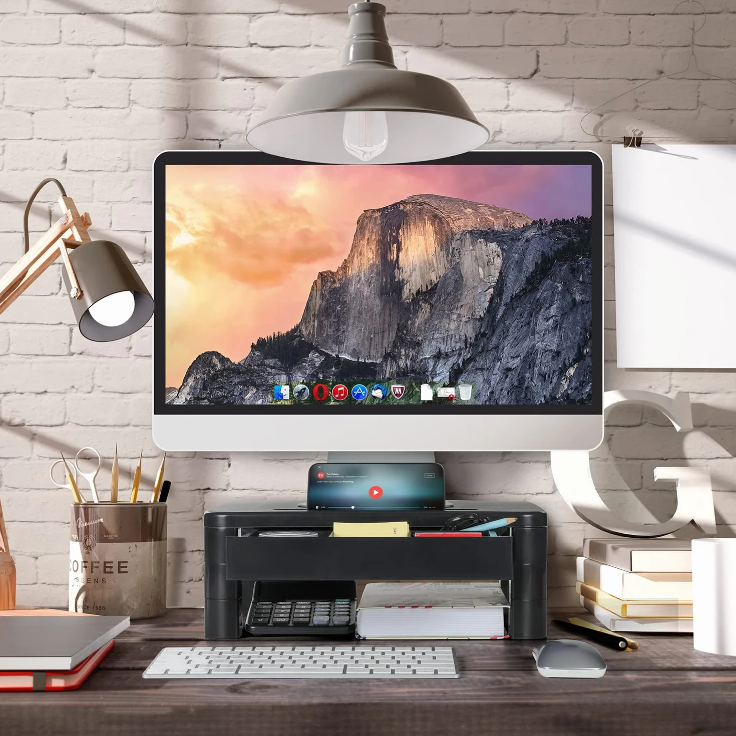 LORYERGO Supporto per Monitor con 3 Altezze Regolabili Carico Fino a 20KG per Monitor PC Laptop Stampante Monitor da Scrivania con Organizzatore Porta Oggetti - Plastica