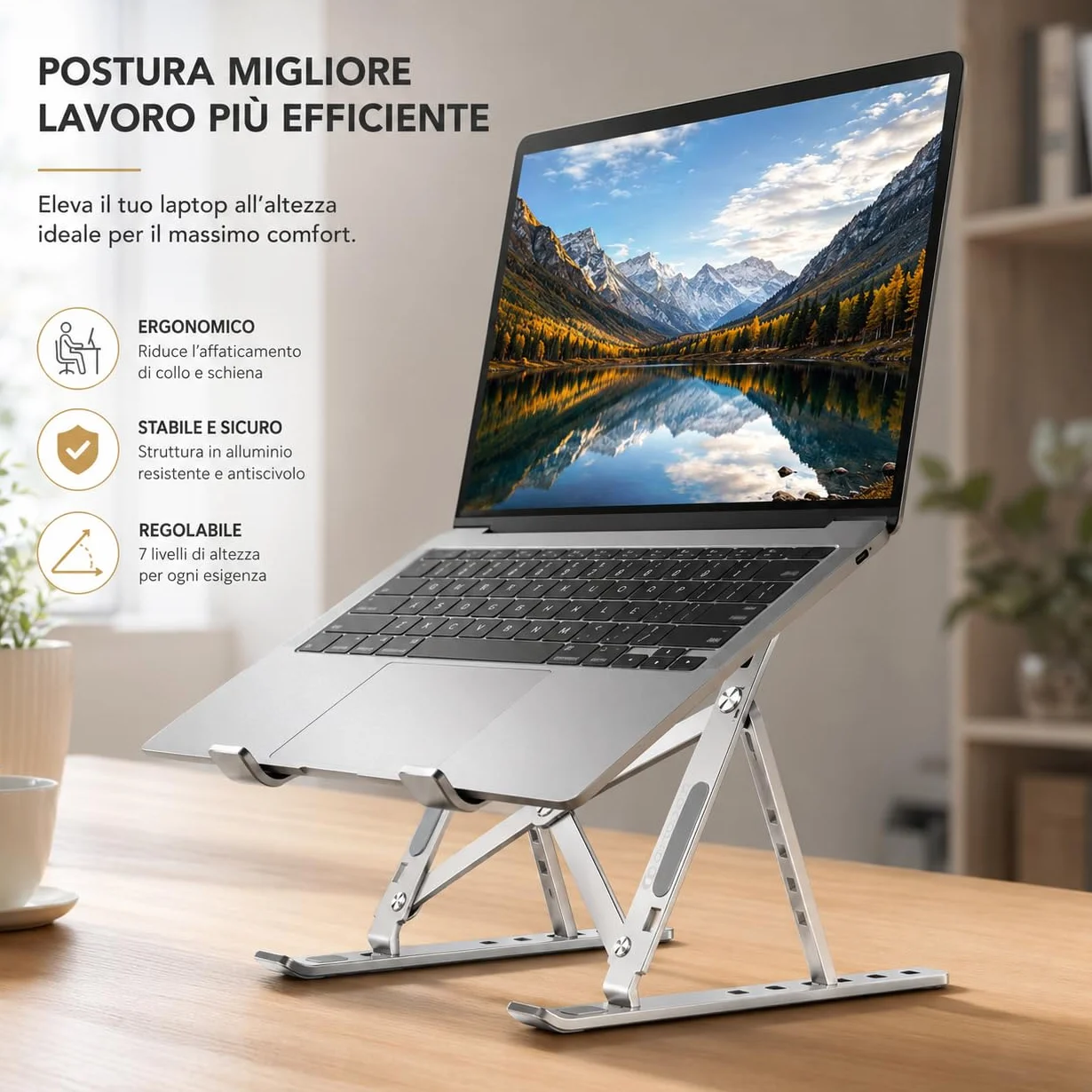 Ali Brothers Supporto per Laptop in Alluminio, Pieghevole e Portatile, Regolabile a 7 Livelli, Antiscivolo, Grigio, Finitura Metallica Anodizzata (supporto da laptop)