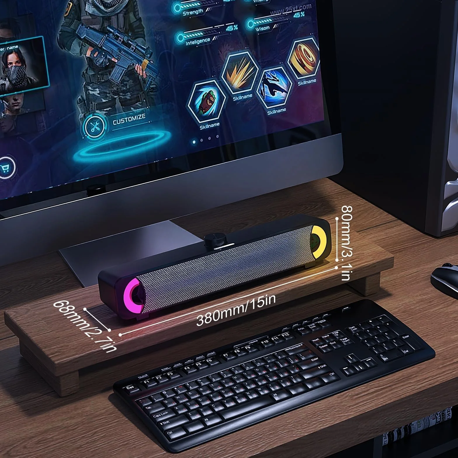 Altoparlante USB, soundbar per PC HPYLIF H, altoparlante da gioco per computer con audio stereo surround, luce RGB colorata, soundbar cablata per notebook, PC, laptop, desktop - plug and play