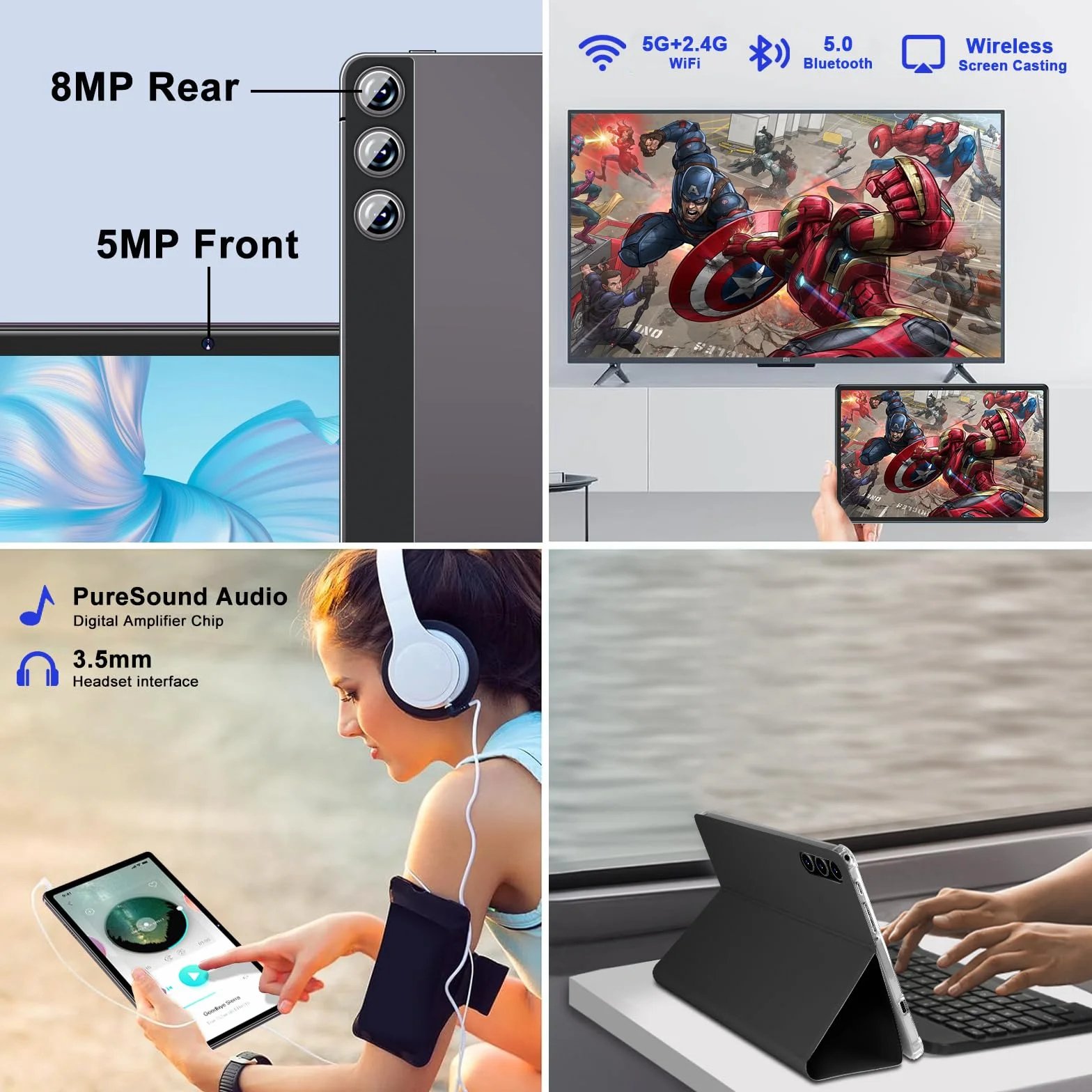 ZIOVO Tablet 10 Pollici Android 13 Tablets,14GB RAM + 128GB ROM(1TB TF),Octa-Core 2.0 GHz,5G WiFi/8000 mAh/8+5MP/BT 5.0/Widgets/Corpo in Metallo,Tablet con Custodia Protettiva - Grigio