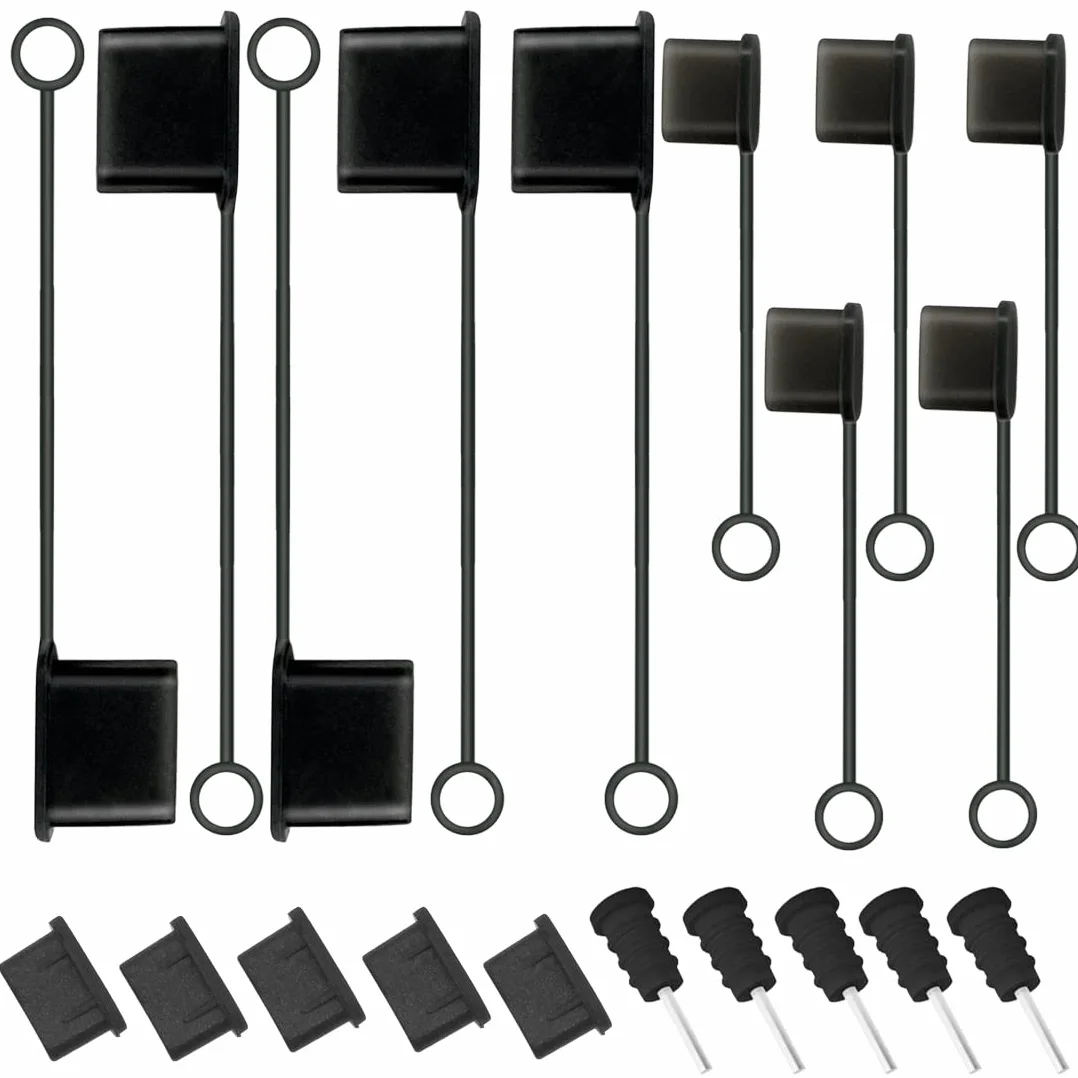 5 pezzi di copertura del cavo USB C + 5 porte USB di protezione + 5 tappi antipolvere USB C + 5 protezioni antipolvere per jack per cuffie da 3,5 mm, tappi antipolvere in silicone per dispositivi