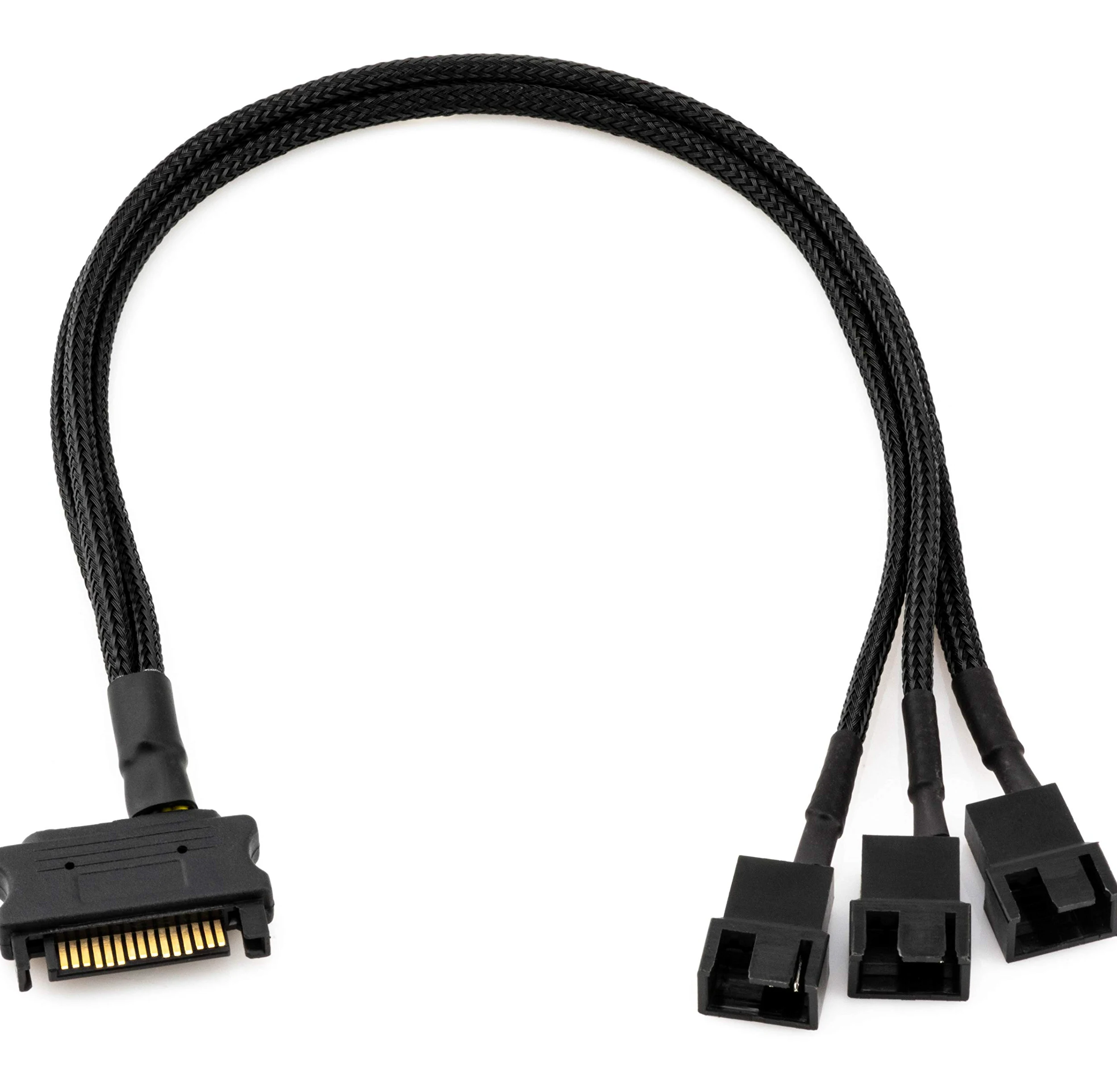 CRJ - Cavo adattatore di alimentazione per ventola SATA a 3 PC, 15 pin, 30 cm, con guaina nera, alimenta fino a tre ventole di raffreddamento per computer a 3 e 4 pin da un connettore di alimentazione