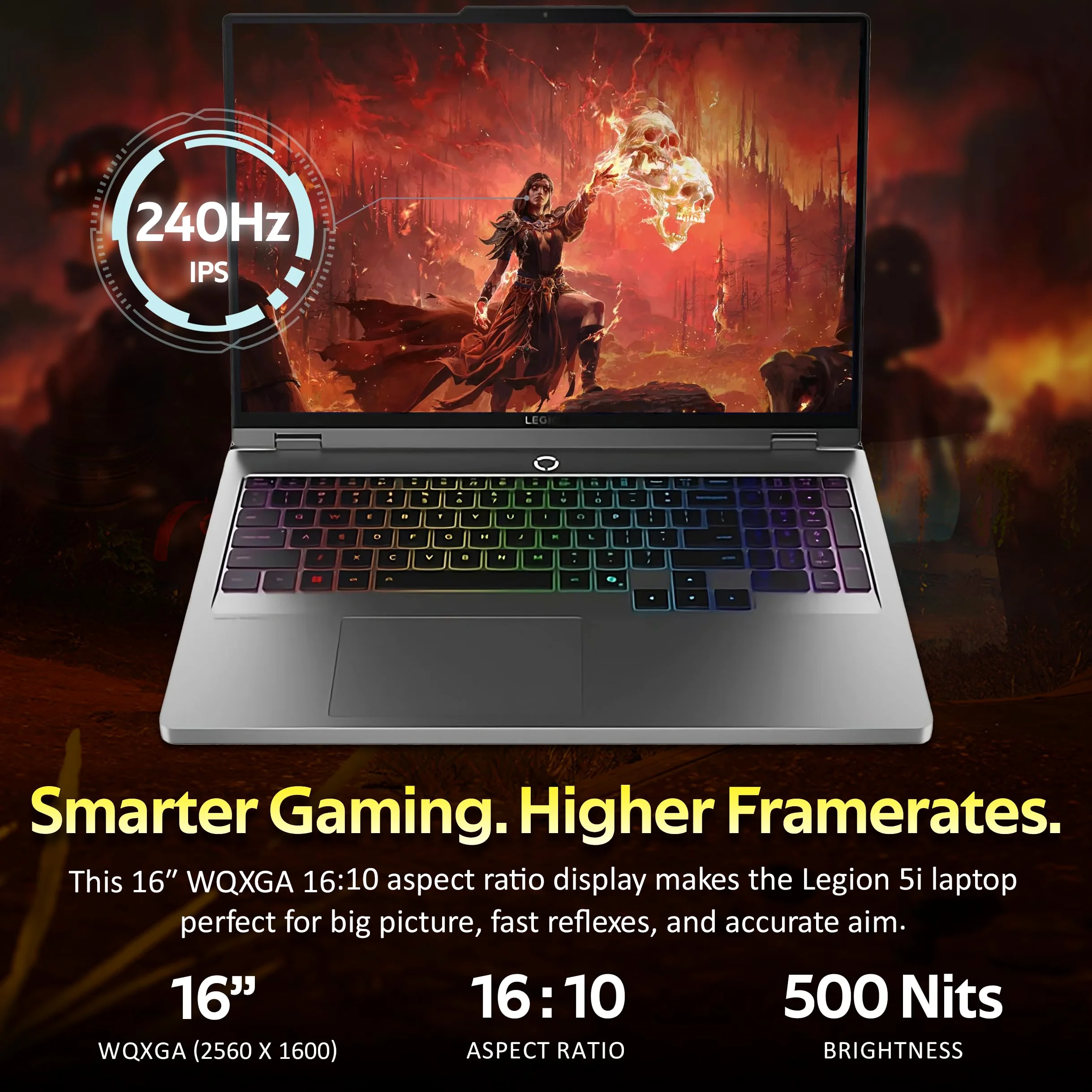 Lenovo Legion 5 16" WQXGA 240Hz Gaming Laptop, Intel Ultra 9 275HX, NVIDIA GeForce RTX 5060, 32GB DDR5, 2TB Storage (1TB SSD+1TB Docking Station), Tastiera retroilluminata RGB a 24 zone, Win 11 Pro