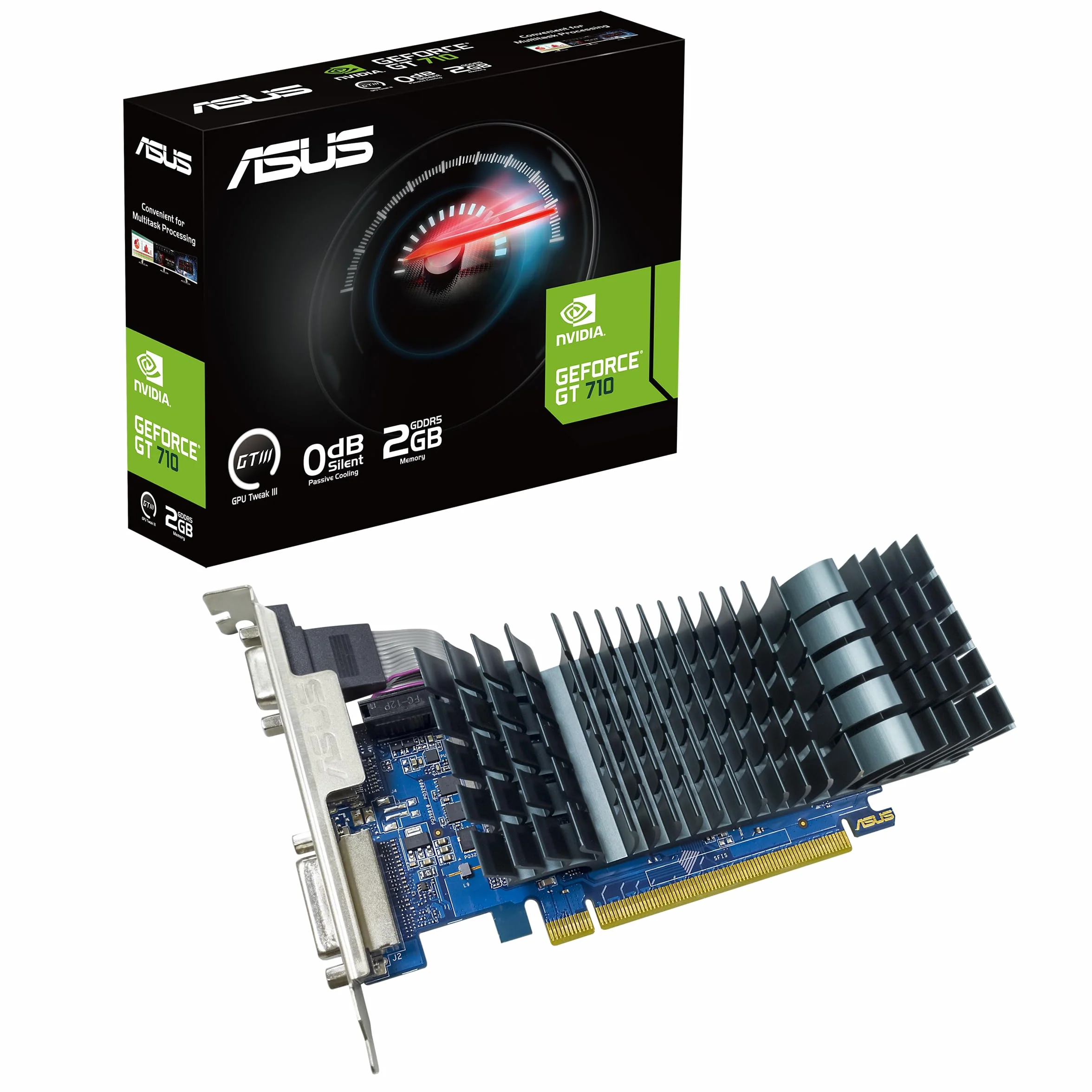 ASUS NVIDIA GeForce GT 710 Scheda Video 2GB GDDR5 EVO, Nero, GT710-SL-2GD5-BRK-EVO