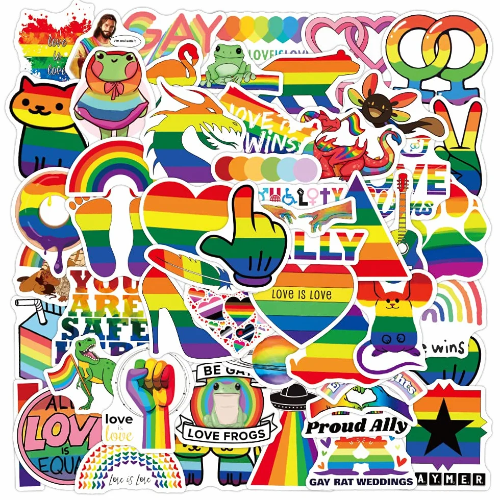MOGADEE® Pride Sticker, LGBTQ Sticker Set di 53 adesivi per bicicletta Pride, adesivi in vinile impermeabili, per auto, moto, biciclette, snowboard, bagagli, laptop
