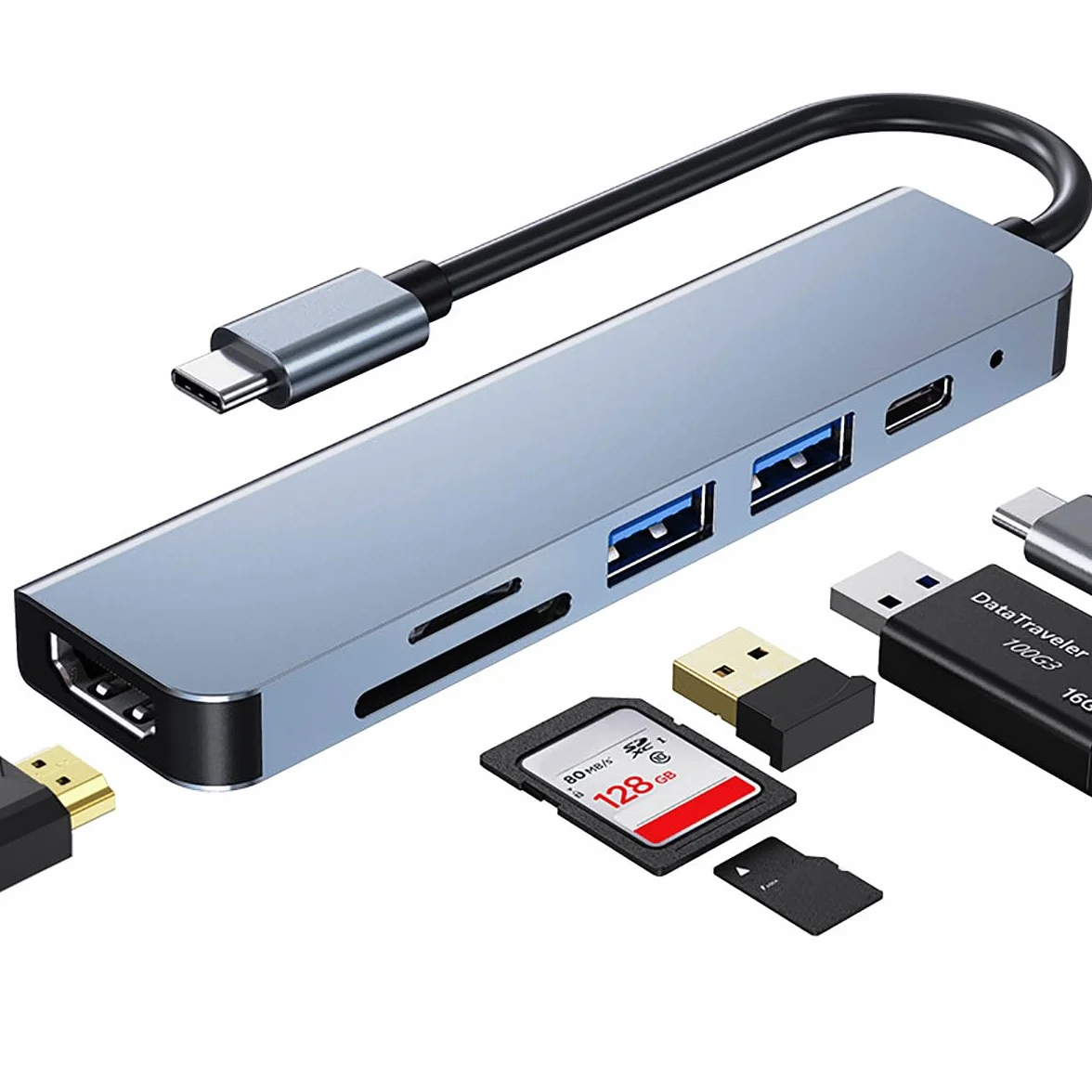 Hub Adattatore multi-porta USB C per MacBook Pro,6-in-1 USB C a HDMI compatibile con computer portatili USB C e altri dispositivi di tipo C(4K HDMI USB3.0 USB2.0 SD/TF Card Reader 87W PD)