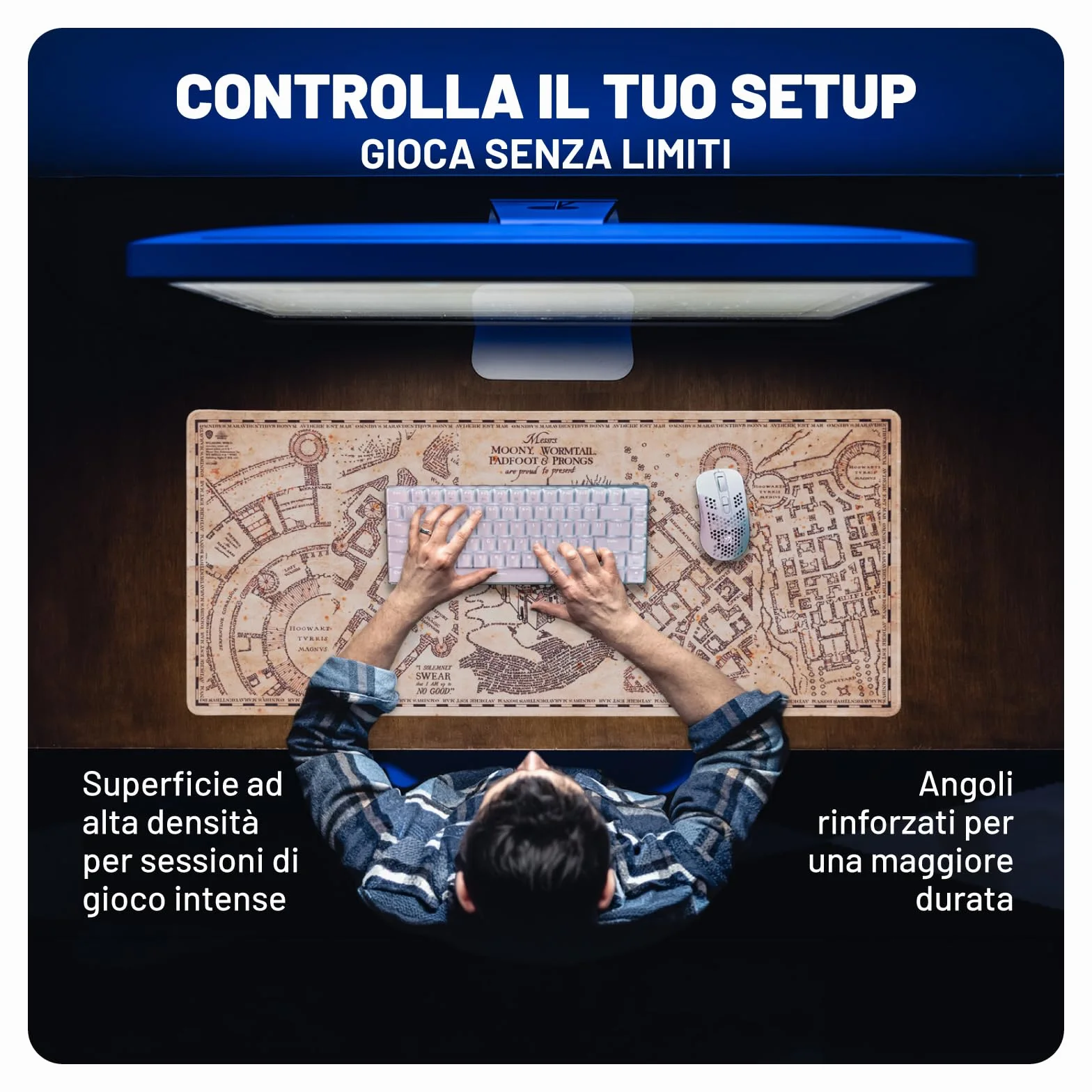 Grupo Erik Tappetino Mouse Harry Potter XXL, Mappa del malandrino - Tappetino Scrivania Impermeabile e Antiscivolo 80x35cm | Mousepad, Accessori Gaming per Scrivania