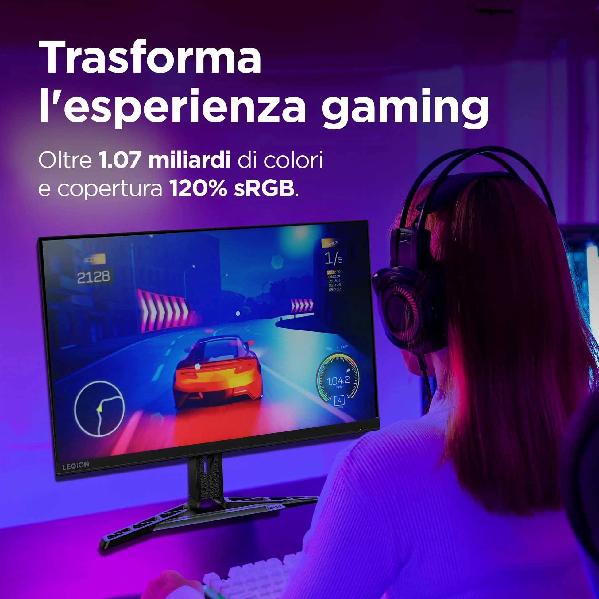 Lenovo Legion R27qe Gen 2 | Monitor Gaming 27" QHD (2560x1440), 200Hz, 0.5ms, IPS, 2x HDMI 2.1 e DisplayPort 1.2, Cavo DisplayPort incluso - Ideale per Esport, FPS e Console