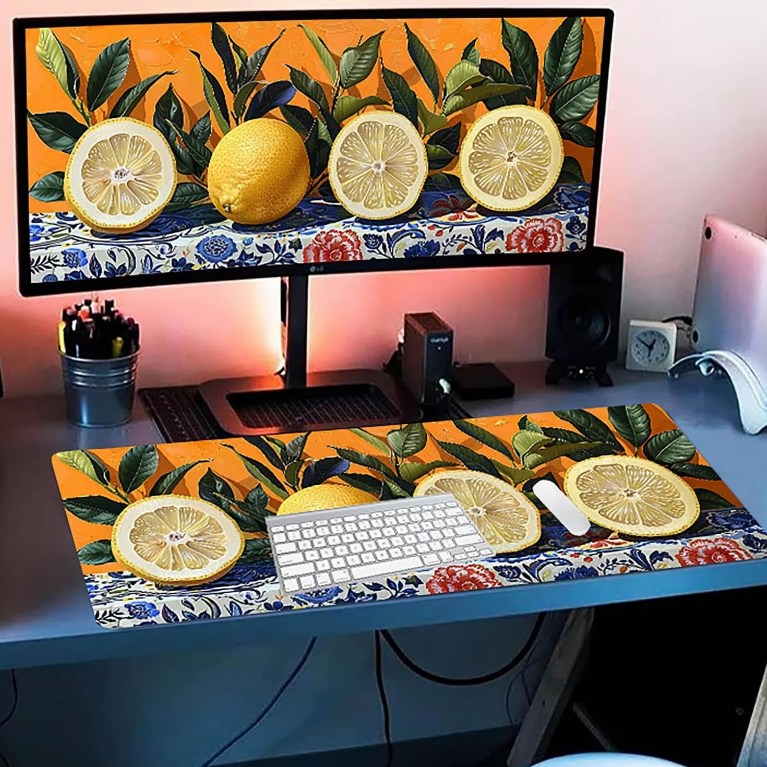 Tappetino Mouse XXL 1500 x 800 mm, Tappetino Mouse Frutta, Gaming Mousepad Migliorare la Velocità e la Precisione, Mouse Pad con Base in Gomma Antiscivolo, Ufficio Accessori Gaming, Giallo 7-2837