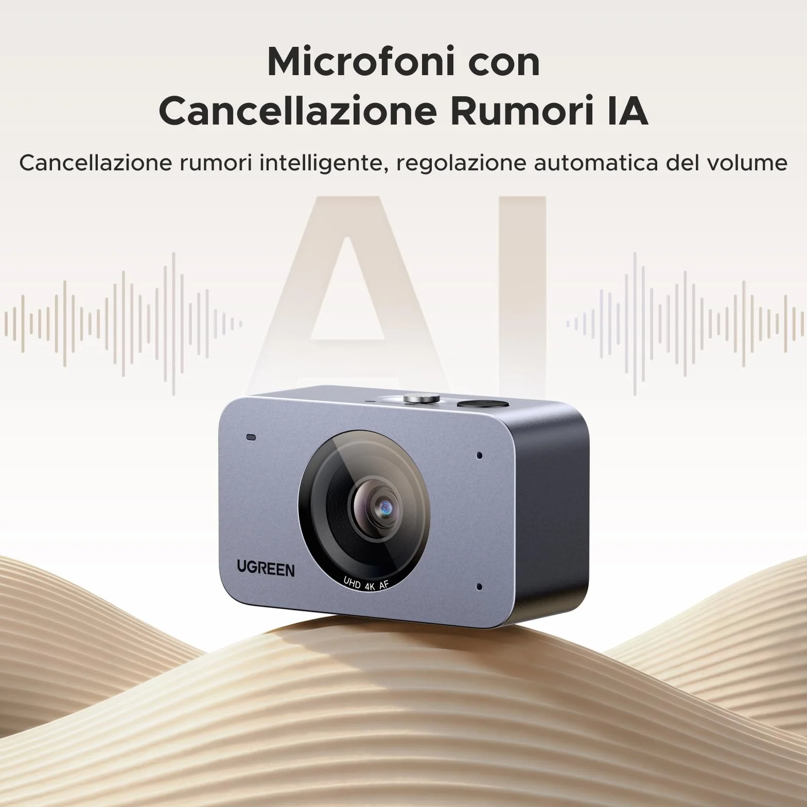 UGREEN FineCam 4K Webcam 30FPS Ultra HD Webcam USB Fuoco Automatico Treppiede Metallico Doppio Microfono Face AE Commutazione Verticale Orizzontale per Windows MacOS Linux Youtube Skype Appel Zoom