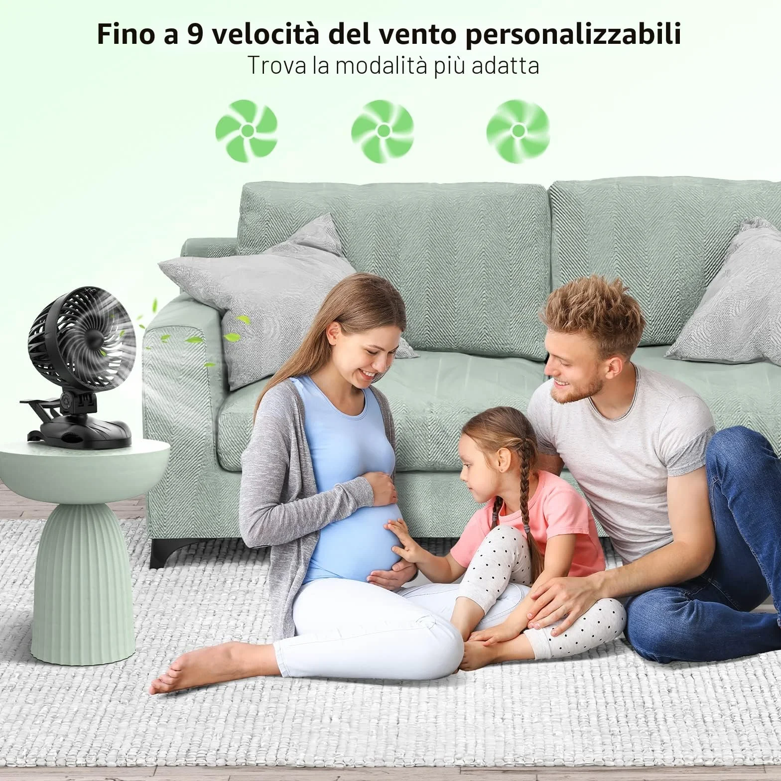 OUILA Ventilatore USB, Mini Ventilatore da Tavolo, 9 Velocità Fan con Clip, Rotazione a 360° Piccolo Fan per Camera da Letto, Casa, Ufficio, Auto, Campeggio - Nero (USB Alimentato)