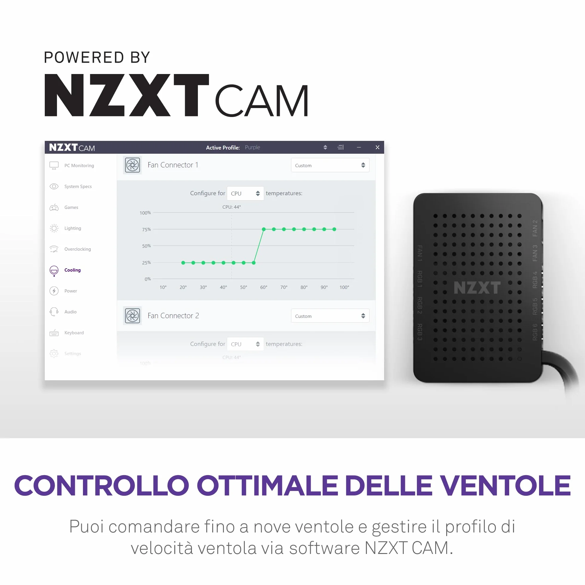 NZXT RGB & Fan Controller - AC-CRFR0-B1-6 canali di illuminazione ARGB - 3 canali ventola - Personalizzazione avanzata dell’illuminazione - Nero