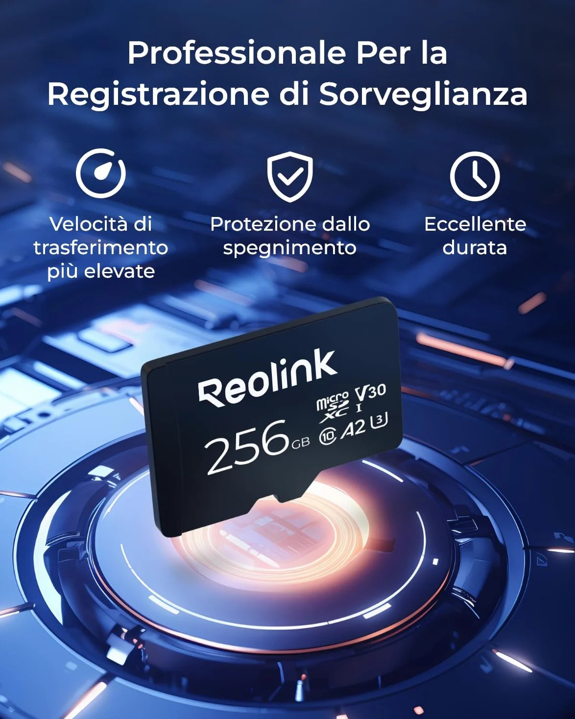 Reolink 256GB Scheda di Memoria MicroSDHC ad Alta Velocità, Classe 10, Scheda di Memoria A2 U3, Compatibile con Telecamera di Sicurezza Reolink
