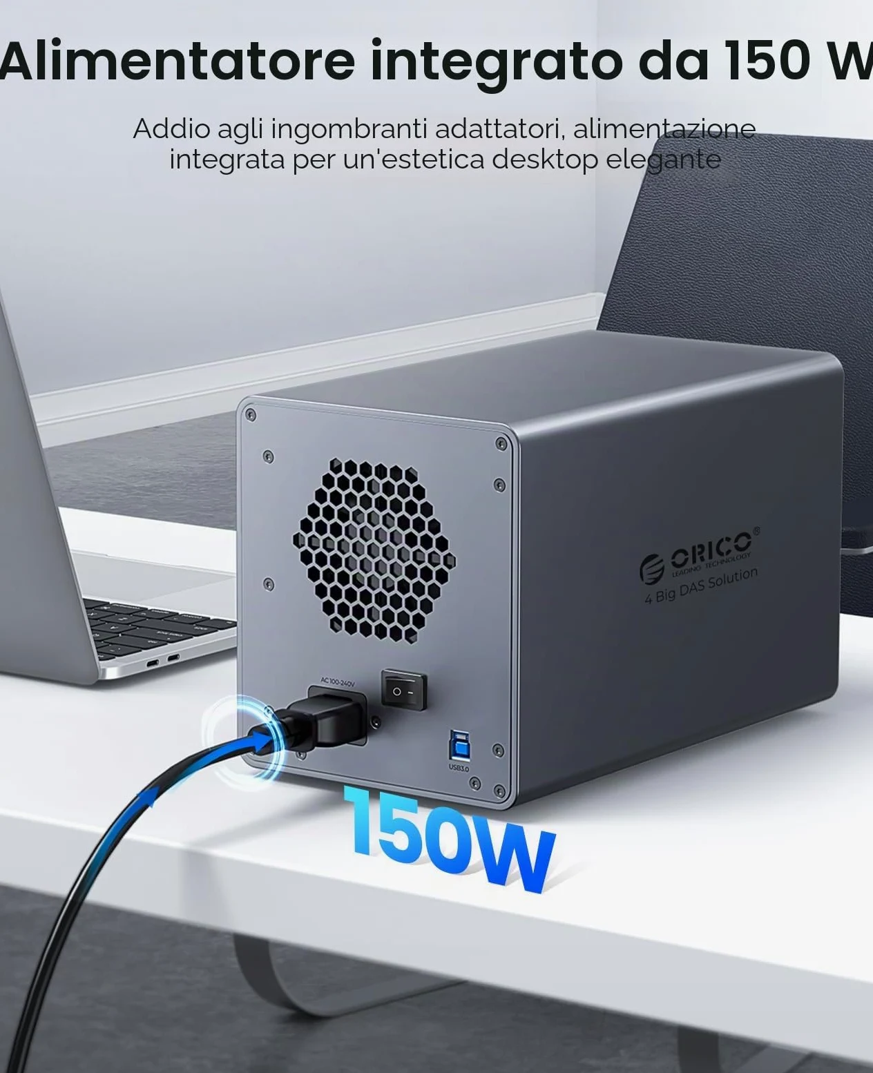 ORICO Docking Station per Disco Rigido Alluminio da 3,5 Pollici SATA a USB 3.0, 4 Slot per SSD/HDD, con Alimentatore e Ventola, Compatibile con MacOS e Windows (9848U3)
