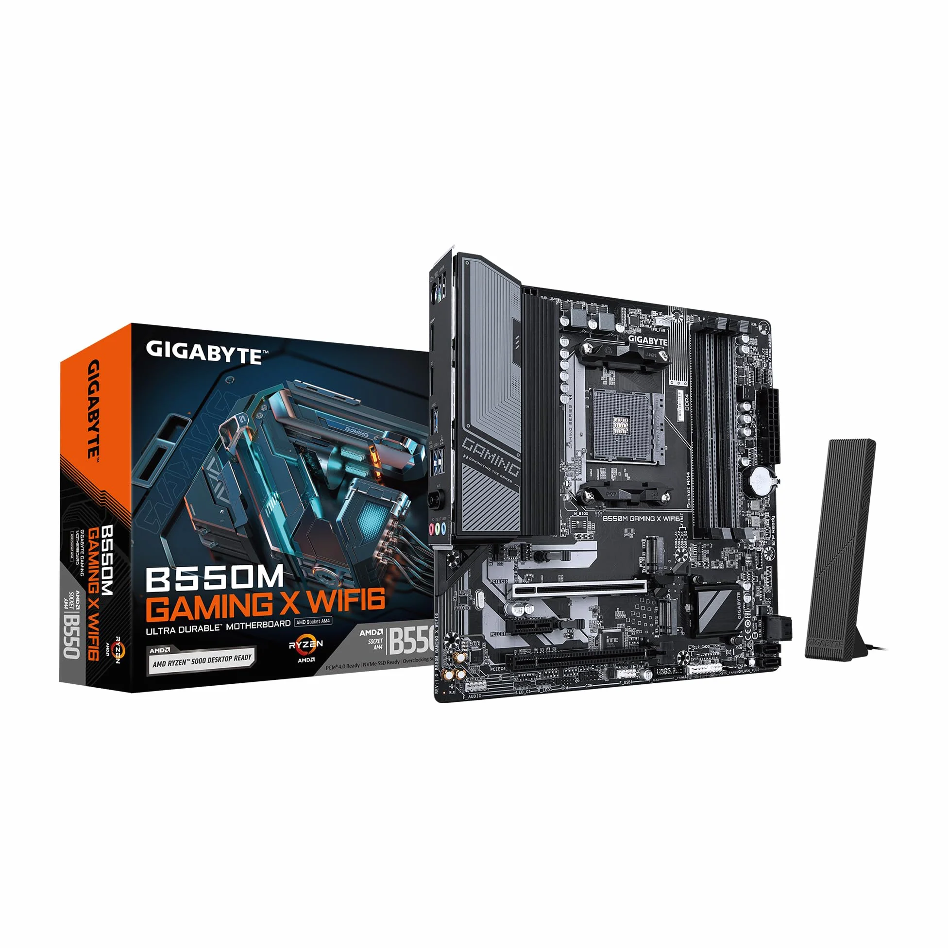 GIGABYTE Scheda madre B550M Gaming X WIFI6, supporta processori AMD AM4 Ryzen 5000, Micro-ATX, DDR4, 2X M.2, PCIe 4.0, WIFI6, 1GbE LAN, EZ-Latch