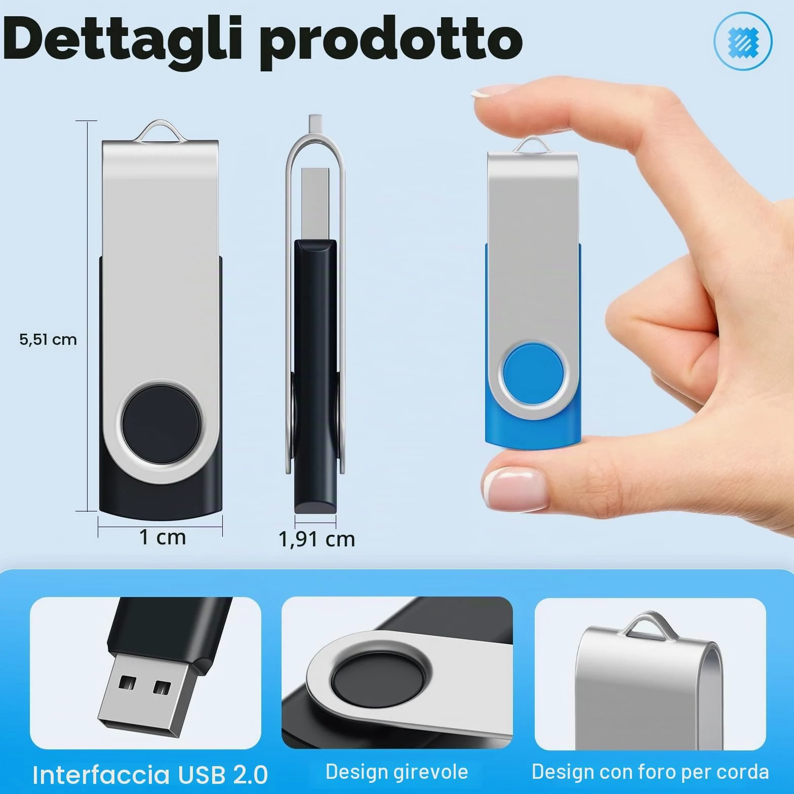 Uflatek Chiavette USB 16GB 10 Pezzi, USB 2.0 Pendrive 16GB, Memoria USB con Design Rotante, Chiavetta USB per PC Laptop TV, Multicolore