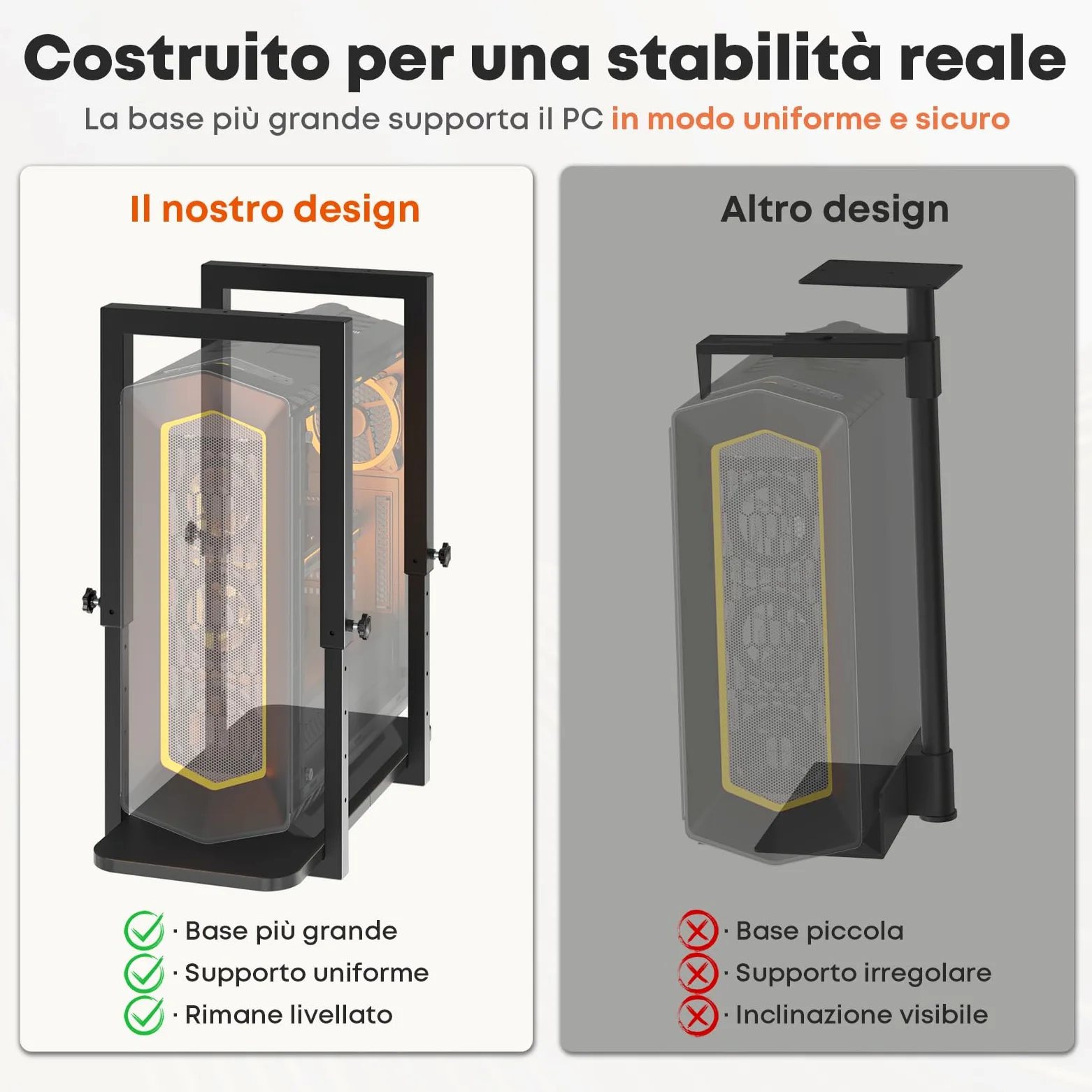 Supporto PC sotto scrivania, resistente e regolabile in altezza – Supporto per case PC, salvaspazio, capacità max 30 kg, Nero
