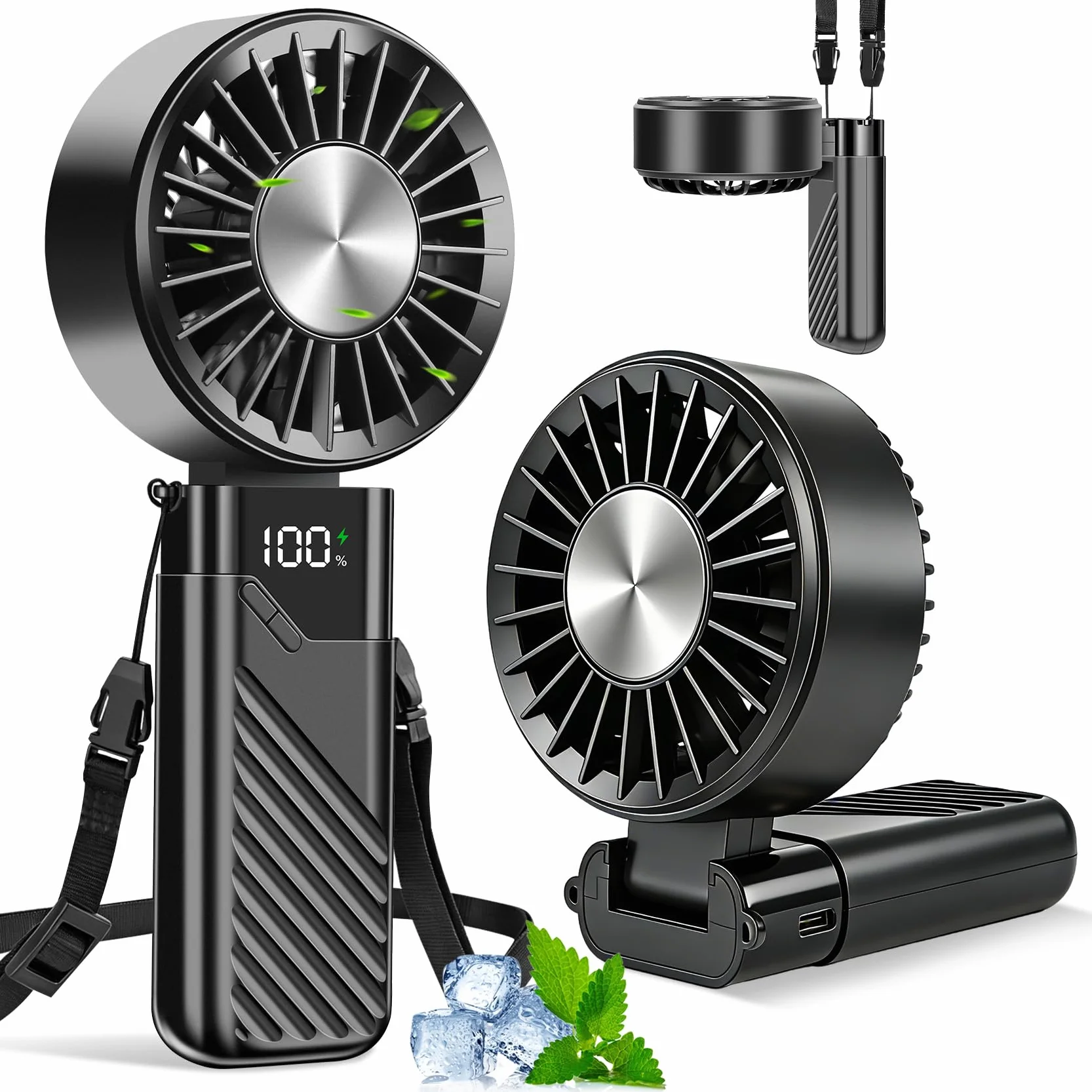 Ventilatore Portatile, Mini Ventilatore A Mano Silenzioso Potente a Batteria Ricaricabile 3 in 1 5 Velocità Piccolo Ventilatore Ventilatore USB Ventilatore da Tavolo per Viaggi,Ufficio,Campeggio