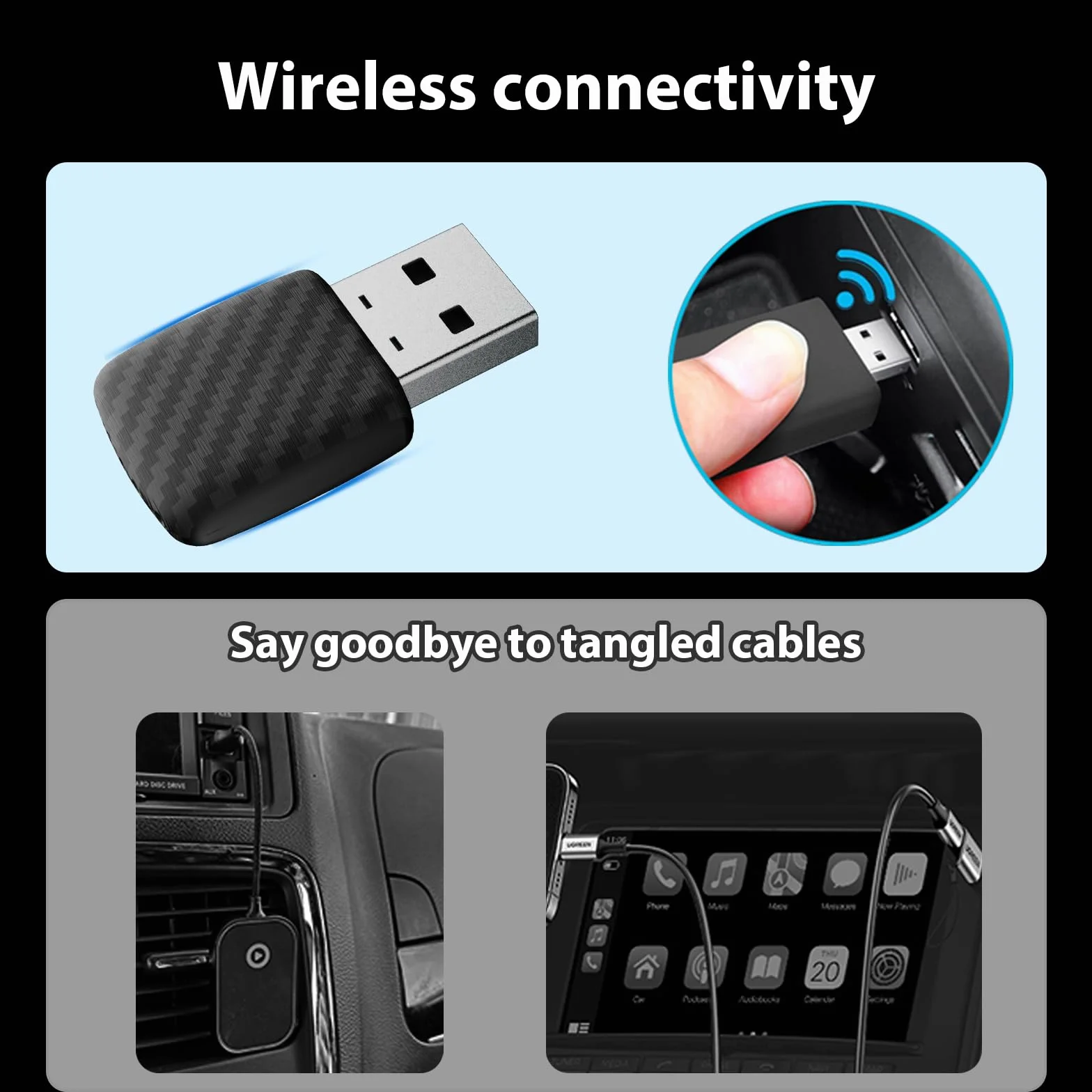 Mini adattatore wireless CarPlay, grigio argento – Adattatore wireless compatto per auto per Android Auto, connessione automatica rapida, aggiornamento CarPlay cablato a wireless 2026 (A28)