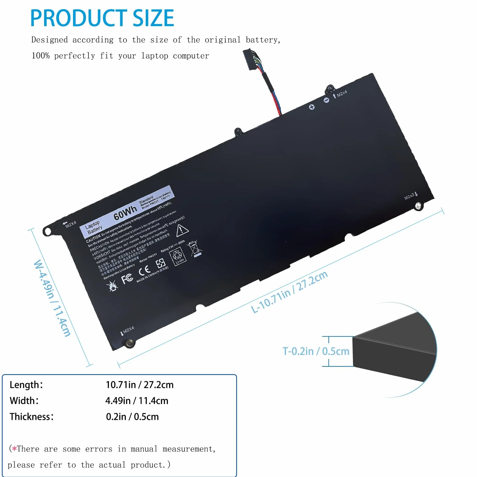 PW23Y Batteria di ricambio per computer portatile Dell XPS 13 9360 P54G002 13-9360-D1605G 13-9360-D1605T 13-9360-D1609G 13-9360-D1705G Series sostituzione TP1GT RNP72 0 RNP72 0TP1GT 7,6 V 60