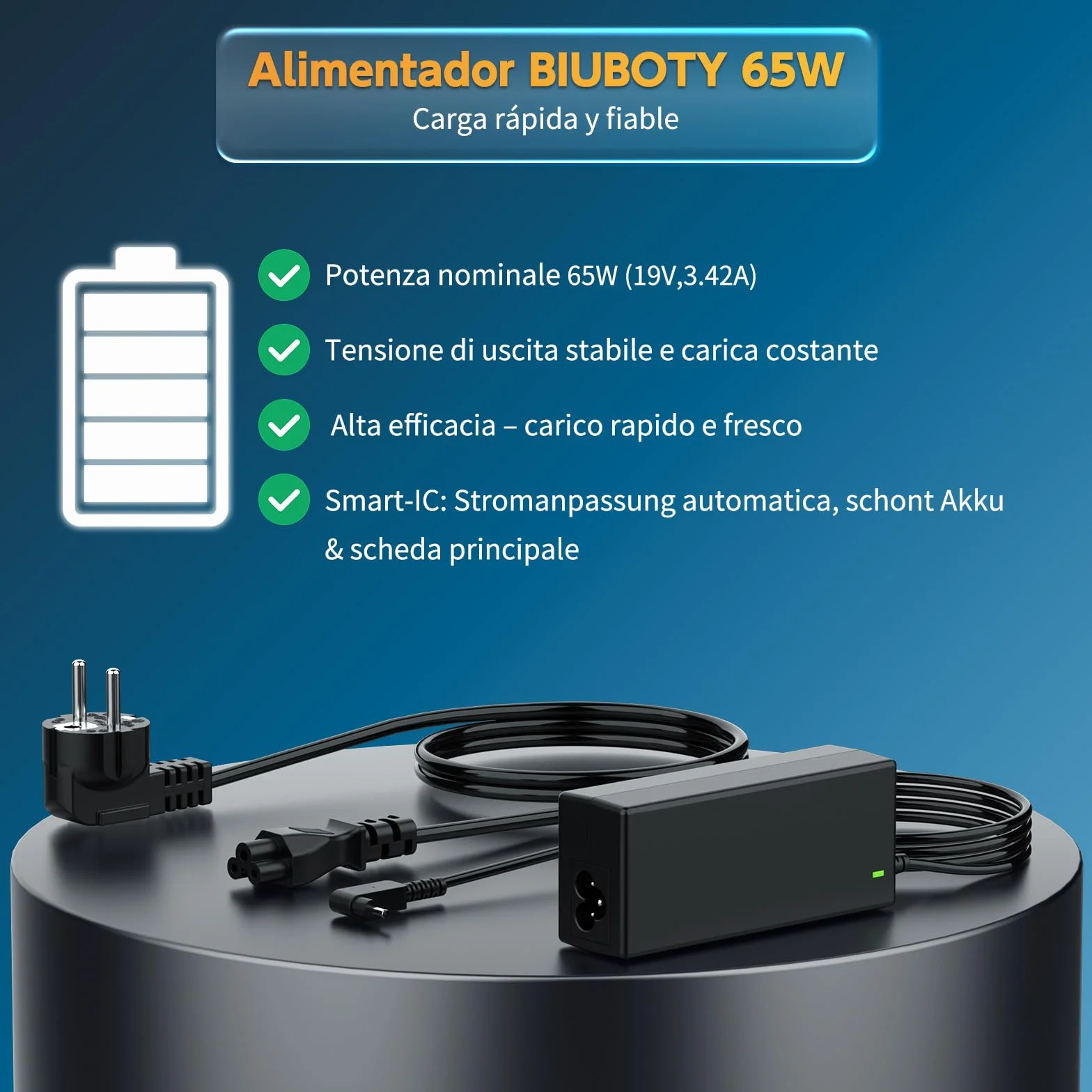 BIUBOTY Caricatore 65W laptop Compatible con Acer Aspire 1 3 5 Series A315 A515 A314 A317 A115/ Spin 1 3 5/ Swift 1 3/ A515-54 A515-55 A515-56 N20C5 N15Q8 N15Q9 N15Q10 N16P1 AC Adattatore 3.0 * 1.1mm