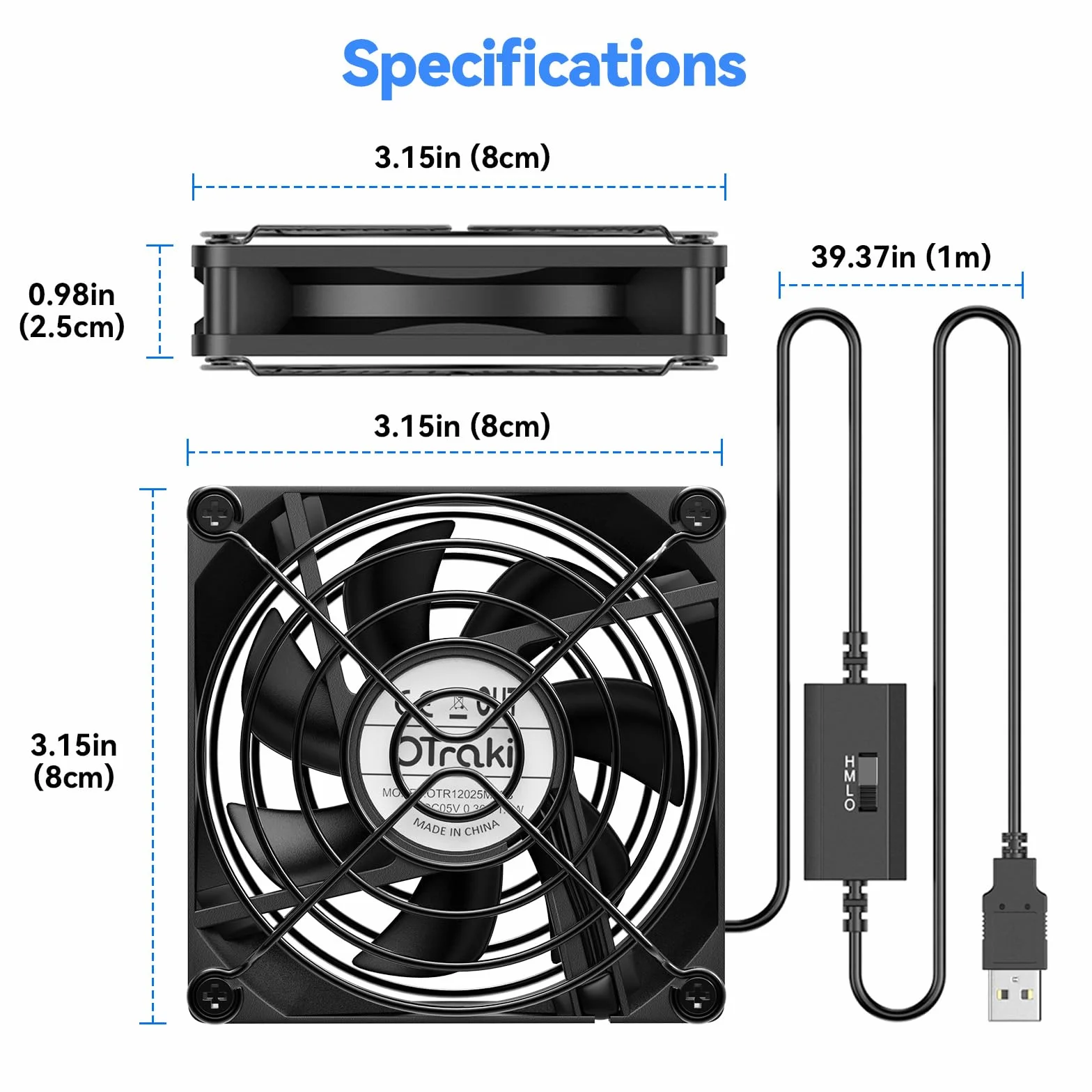 Ventola USB 80mm 8cm 5V 3 Velocità Regolabile per PC Xbox TV Box Router PS5 PS4