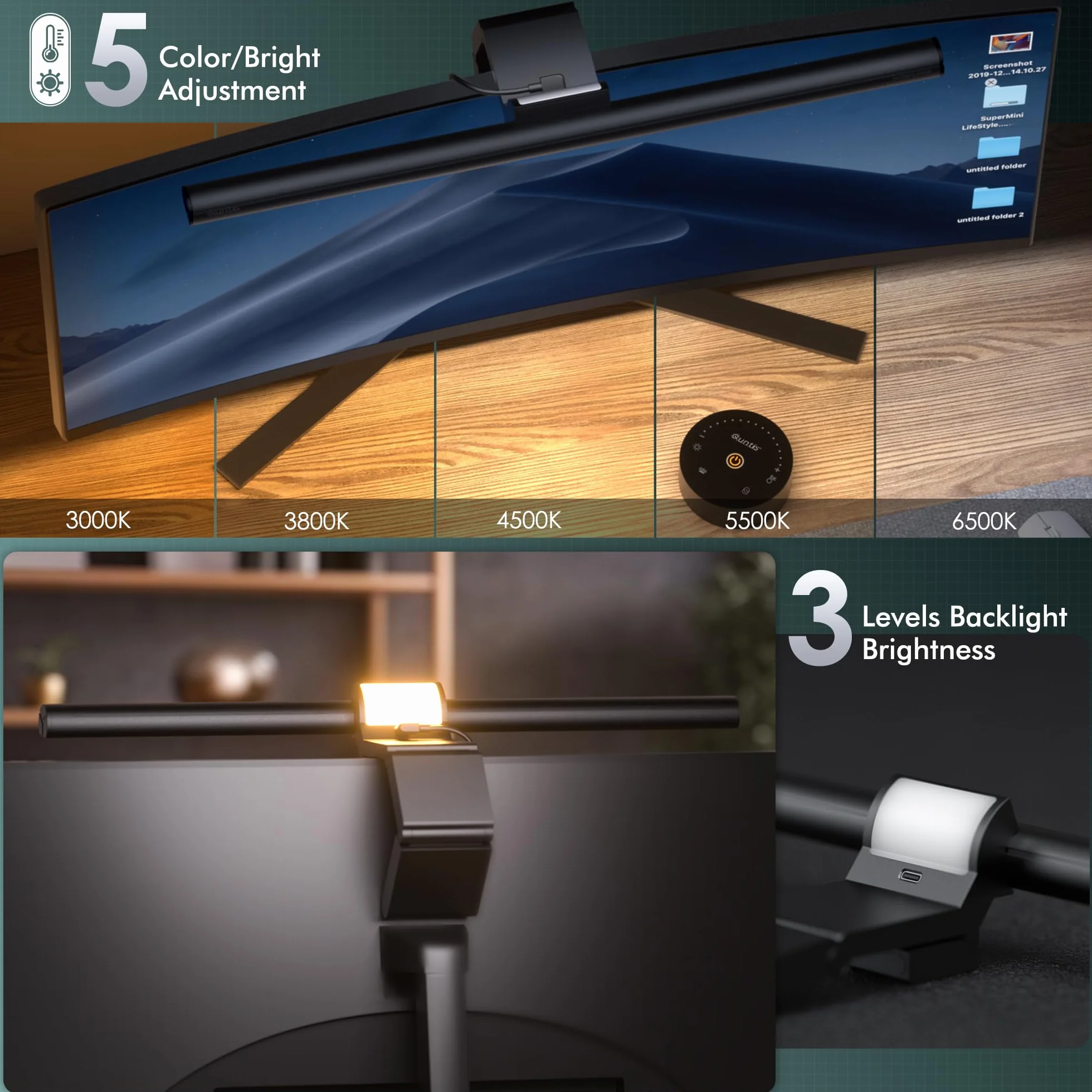 Quntis USB Monitor Light Bar 42,5CM Dimmerabile Protezione Occhi con Telecomando Retroilluminazione