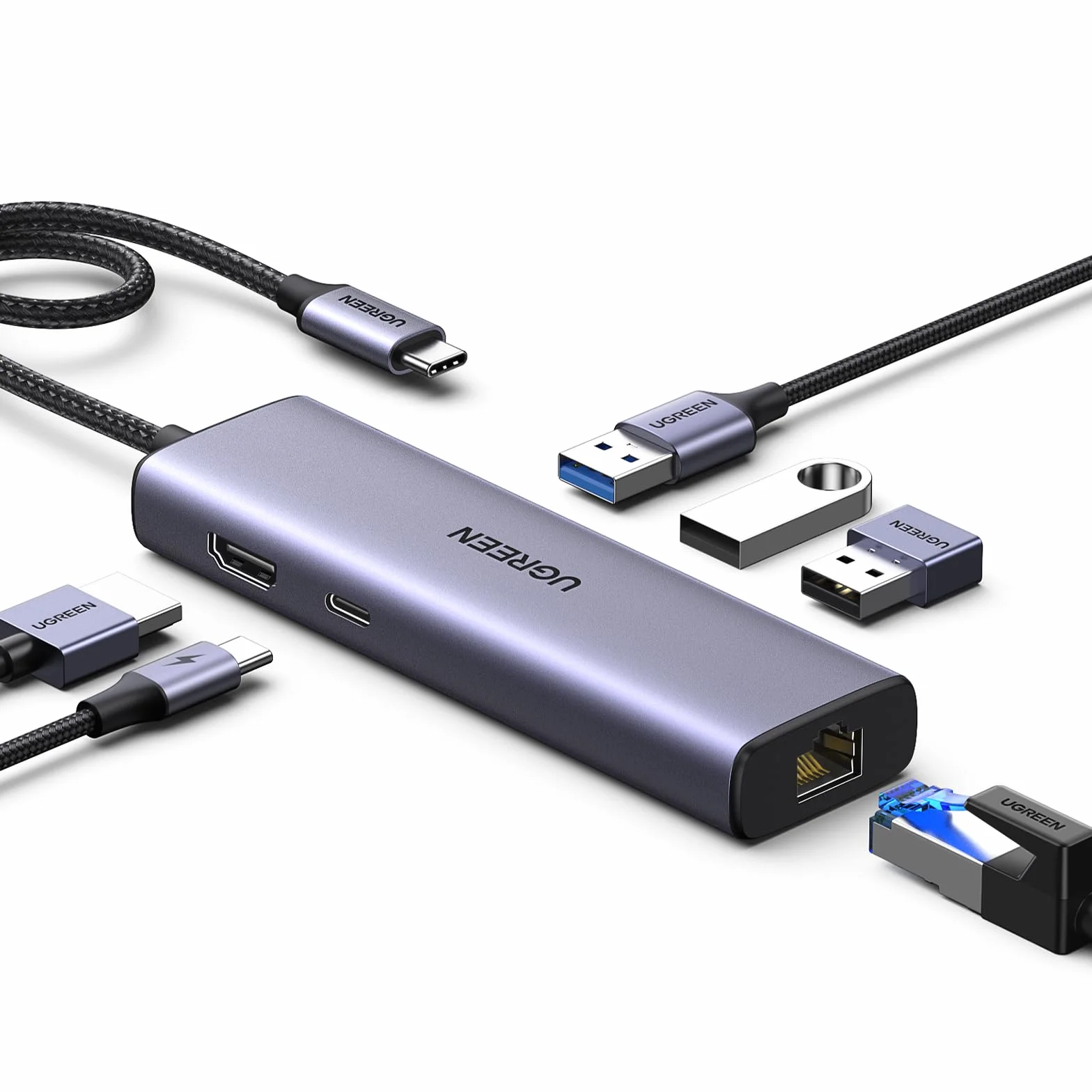 UGREEN Revodok 1061 Hub USB C Ethernet Gigabit HDMI 4K PD 100W Carica Adattatore USB C RJ45 Docking Station Compatibile con MacBook Neo iPad Pro Air iPhone 17 Pro Max Galaxy S26 Tab S11 Ultra