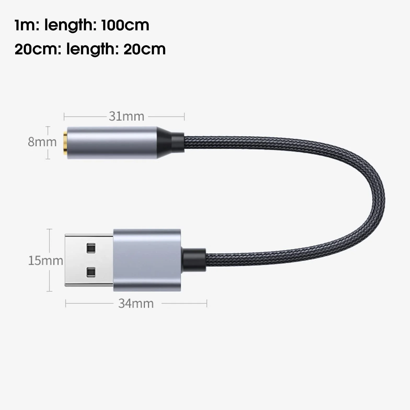 Convertitore audio audio stabile trasmissione dati USB a 3,5 mm Scheda audio desktop portatile pratico grigio argento 20 cm