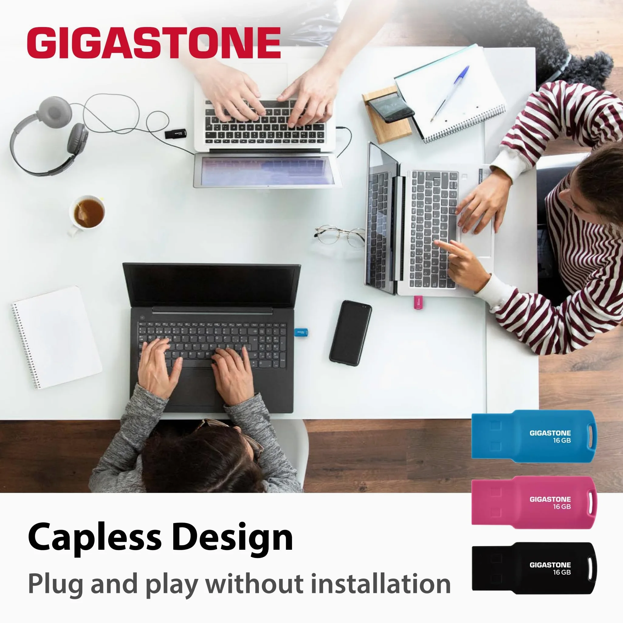 Gigastone Chiavetta USB 64 GB Set da 10, V70 USB 2.0 Memorizzazione dei dati Serie, design portachiavi, compatibile con interfaccia USB 2.0