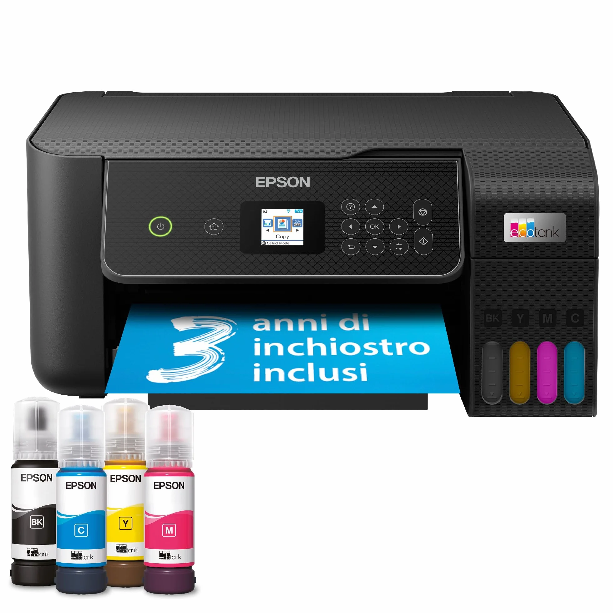 Epson EcoTank ET-2870 Stampante con Serbatoi D'inchiostro Wi-Fi A4 Stampa Copia Scansione LCD 3.7 cm 3 Anni Inchiostro Inclusi
