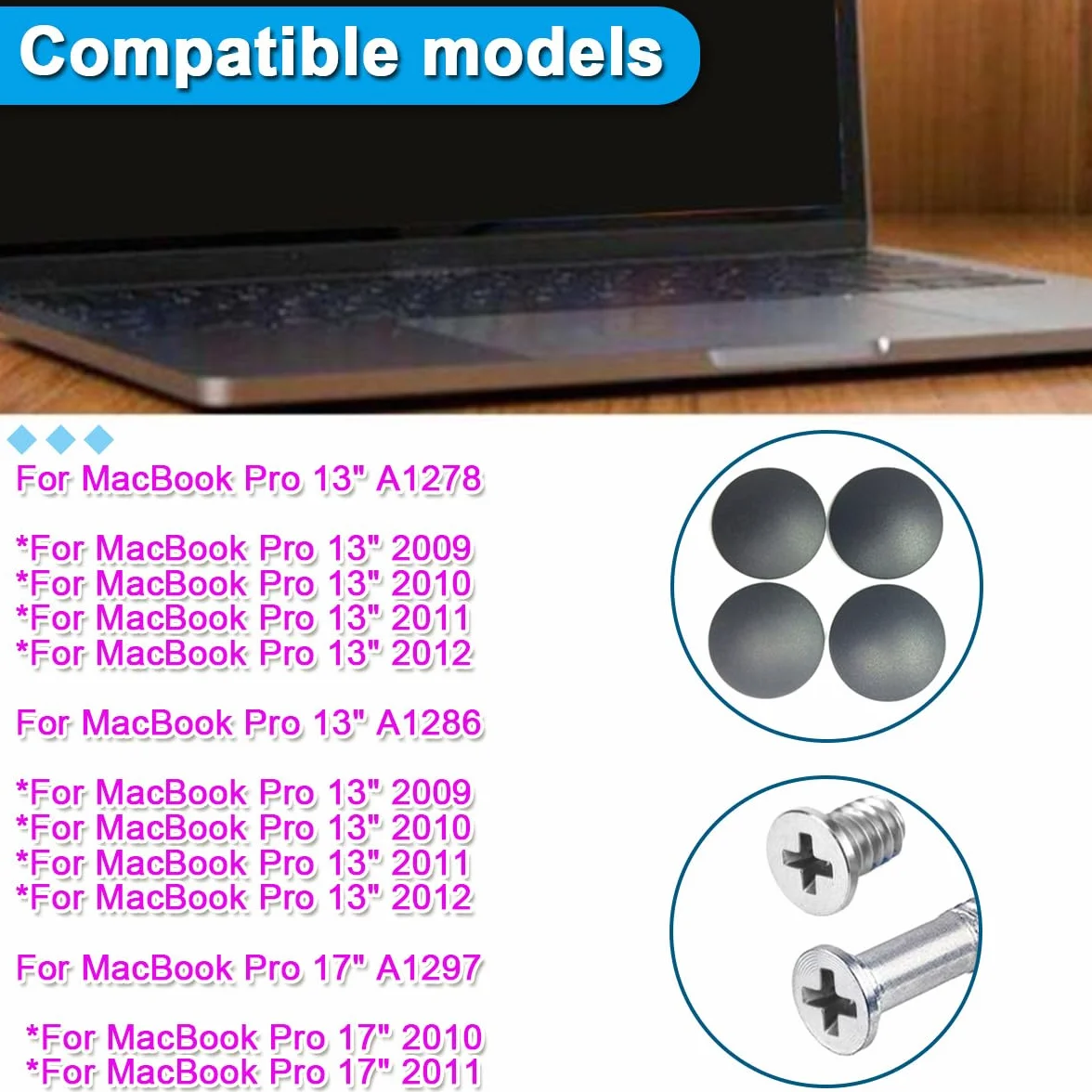 31 PCS Base Inferiore Base in Gomma Custodia e Viti Set di Viti Postato Compatibile per MacBook PRO 13 "15" 17 "A1278 A1286 A1297 (Non per Display Retina) - 1,5 mm Phillips Cazzolottente