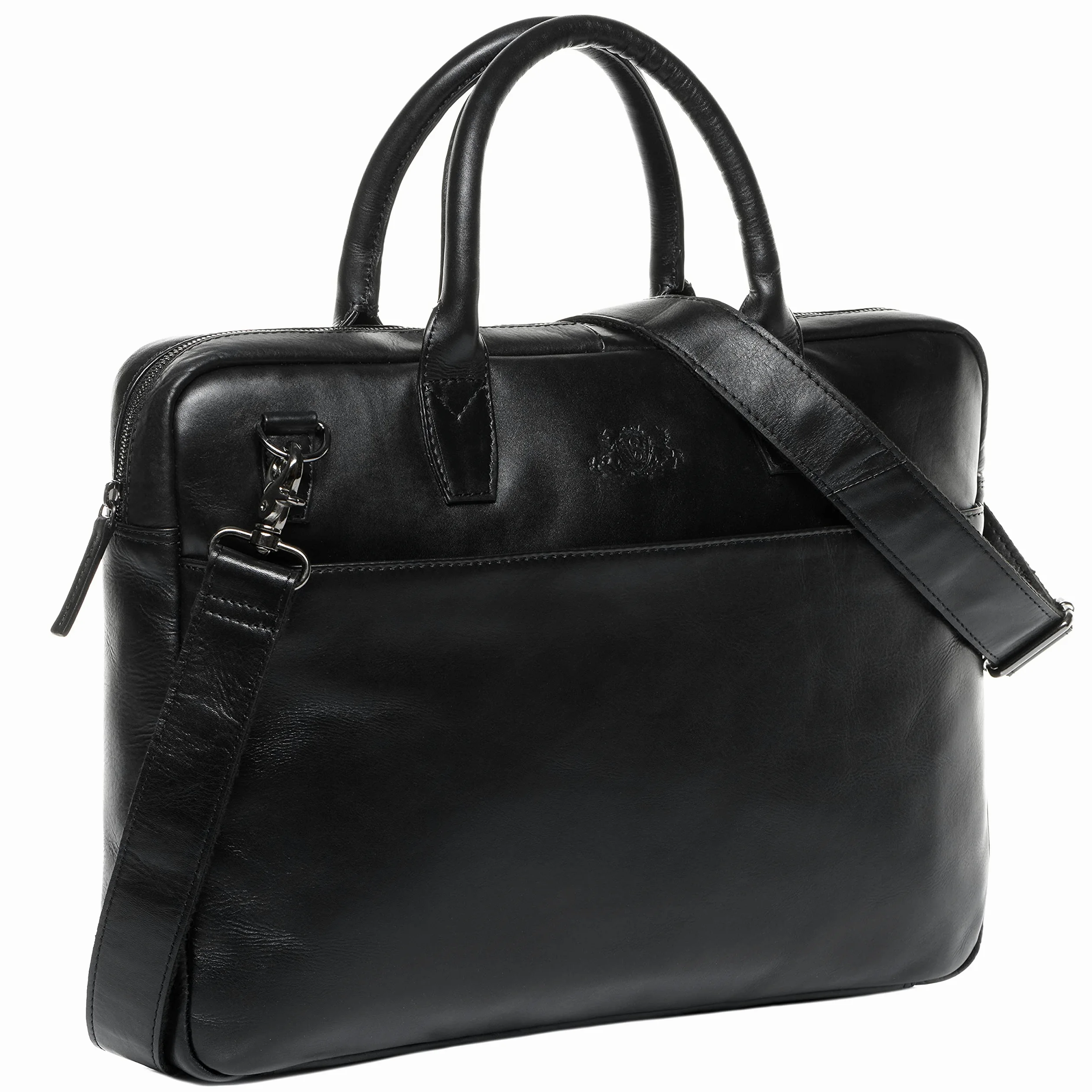 SID & VAIN® Borsa tracolla porta pc vera pelle BOSTON grande cartella laptop computer portatile Messenger porta-documenti Business uomo donna nero prodotto artigianale
