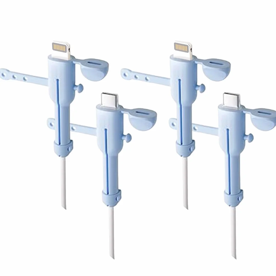 4 Pezzi Proteggi Cavo Cellulare, 2 in 1 Proteggi Caricatore, Gel di Silice Protezione Cavo Caricabatterie con Copertura Antipolvere, Simpatico Protezion Cavo per iphone (blu)