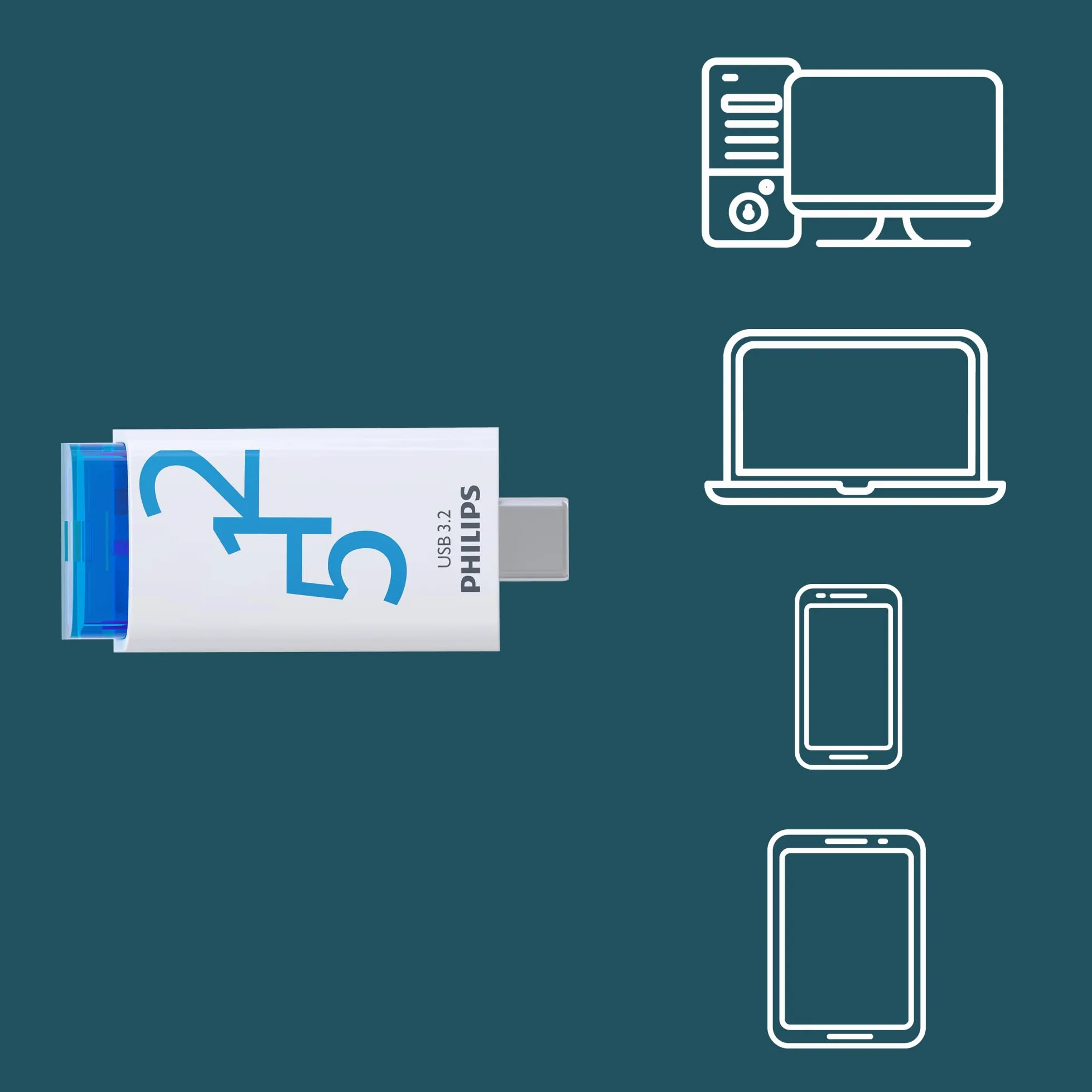 Philips Click Edition USB-C USB 3.2 Gen 1, unità flash USB 512 GB per PC, laptop, smartphone, tablet con porta USB-C, velocità di lettura fino a 120 MB/s