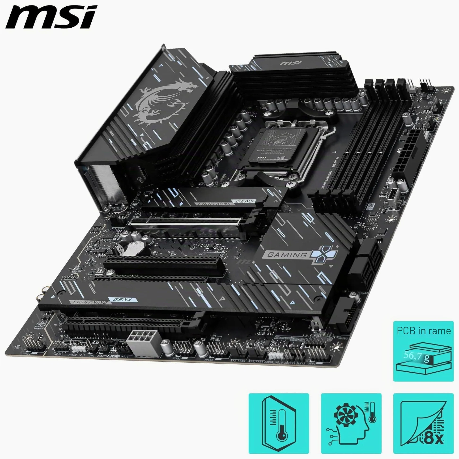 MSI Scheda madre X870E Gaming Plus WiFi, ATX - Supporta processori AMD Ryzen 9000/8000/7000, AM5-60A SPS VRM, DDR5 Memory Boost 8200+ MT/s (OC), PCIe 5.0 x16 e 4.0 x4, M.2 Gen5, Wi-Fi 7, 5G LAN