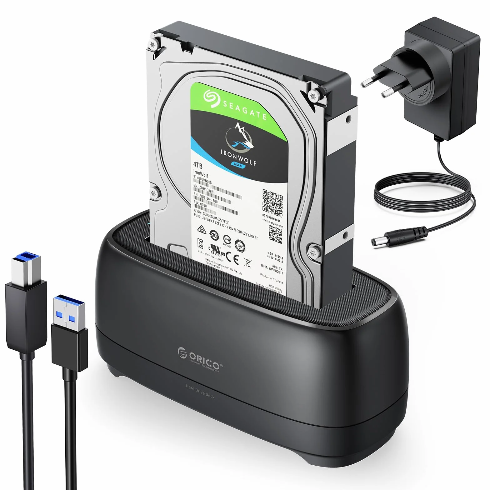 ORICO Hard Disk Docking Station USB3.0 per HDD/SSD SATA da 2,5 e 3,5 pollici, Supporto per UASP e Dischi Rigidi da 20TB (DD18U3)