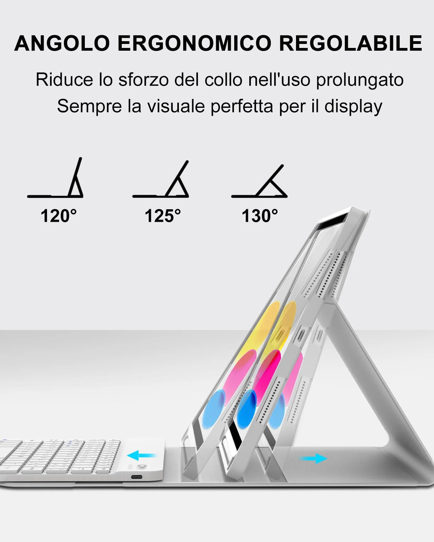 Cover con Tastiera per iPad A16 11" Gen (2025) e 10.9" Gen (2022), Italiano QWERTY, Senza Retroilluminazione e Senza Touchpad, Bluetooth 5.0, con Porta Penna Sottostante, Grigio Chiaro