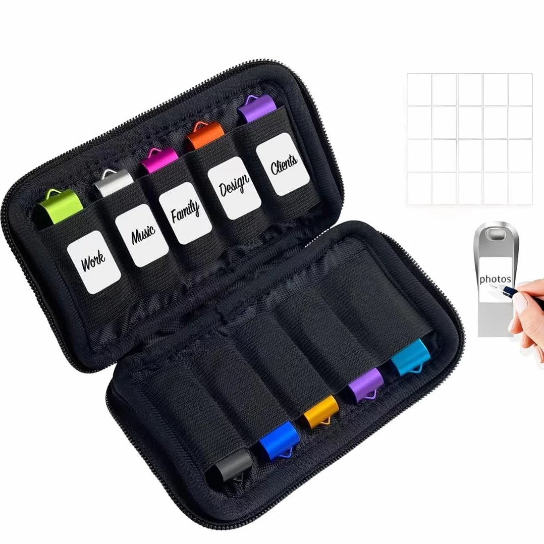 1 Pezzo Custodia per Chiavette USB, Organizer Unità Flash, Borsa Portaoggetti con 10 Scomparti, Porta e Accessori per Storage, Elettronici per Drive/Pen Drive/Jump Drive/Dischi U (Nero)
