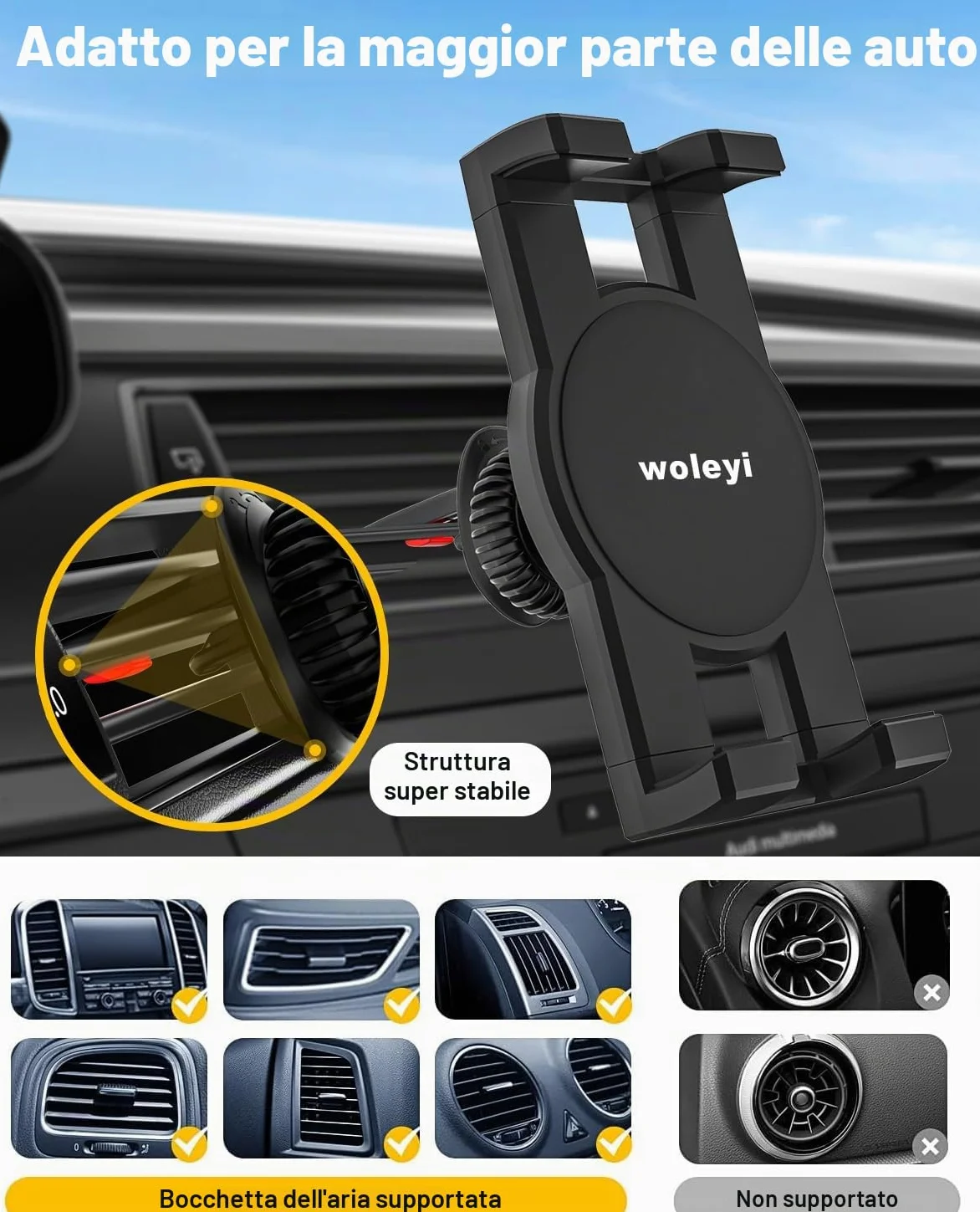 Supporto Tablet Auto Bocchette Aria, Porta Tablet Macchina Presa D'aria | Clip di Aggiornamento Non Agitare Mai - per iPad Mini Air Pro, Galaxy Tab, Kindle Fire, Telefono, 4-13"