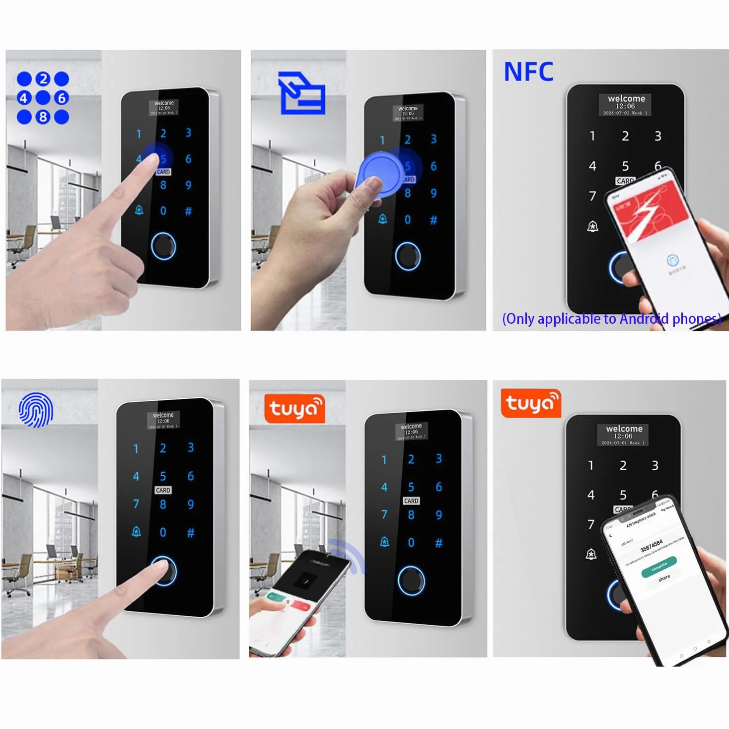 YAVIS TUYA WiFi Kit sistema di controllo di accesso, Tastiera tattile con impronte digitali con schermo impermeabile NFC WG26/34 RFID 125KHz/13.56MHz Lettore schede, Serratura a Bolt NC, Alimentatore