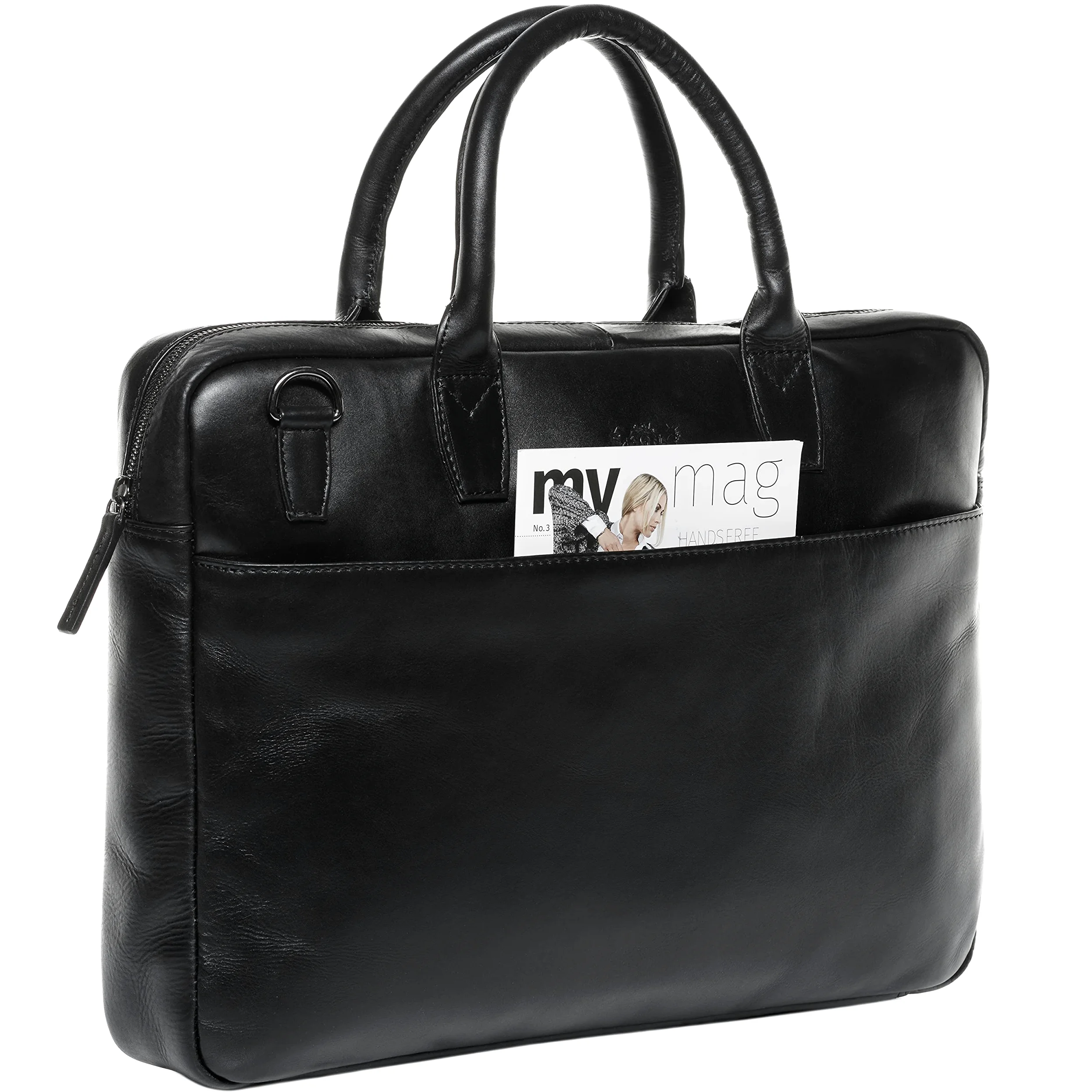SID & VAIN® Borsa tracolla porta pc vera pelle BOSTON grande cartella laptop computer portatile Messenger porta-documenti Business uomo donna nero prodotto artigianale