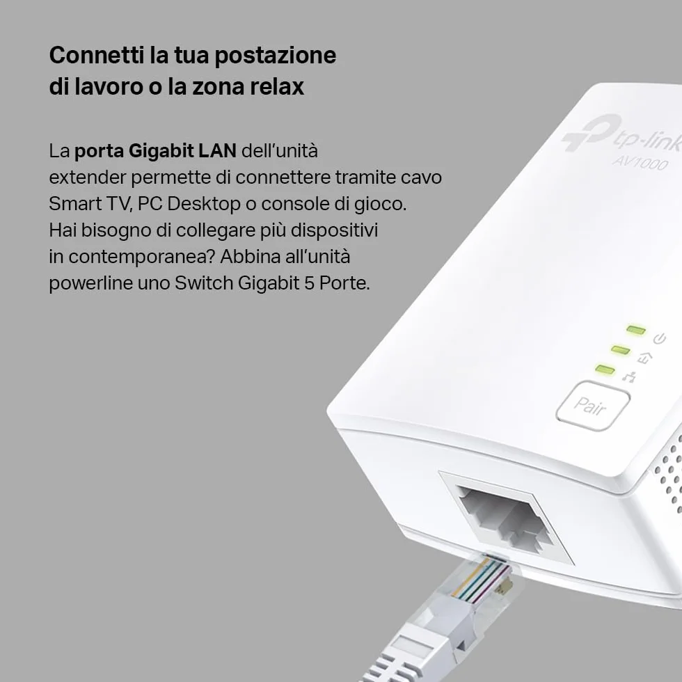 TP-Link TL-PA717 KIT Powerline Gigabit Porta, HomePlug AV2, Velocità Fino a 1000 Mbps, Per Streaming Video HD/3D/4K e Giochi Online (Solo per Wired), Nessuna Configurazione Richiesta