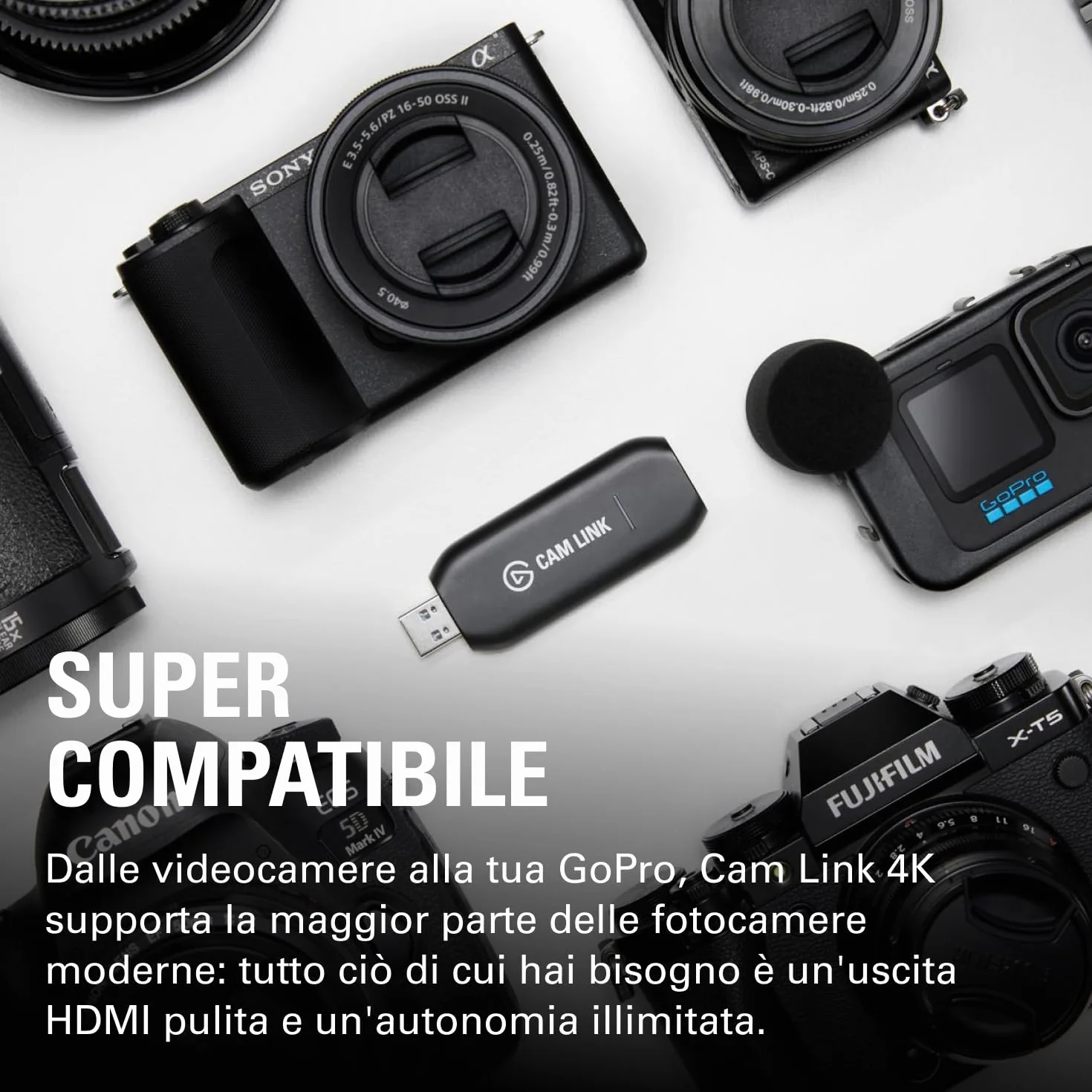 Elgato Cam Link 4K, trasmetti live, registra via DSLR, camcorder, action cam, 1080p60, 4K/30FPS, HDMI, USB 3.0, videoconferenze, home office, Zoom, Teams