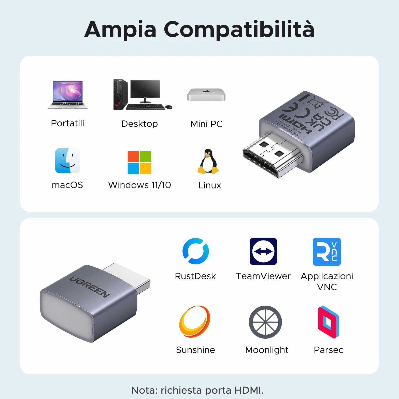 UGREEN Lotto di 4 Connettori HDMI Dummy Plug 4K 60Hz 1080P Headless Ghost EDID Display Emulator HDCP Compatibile con Macbook Pro PC Laptop Monitor Streaming Lavoro a distanza Windows Mac OSX Linux