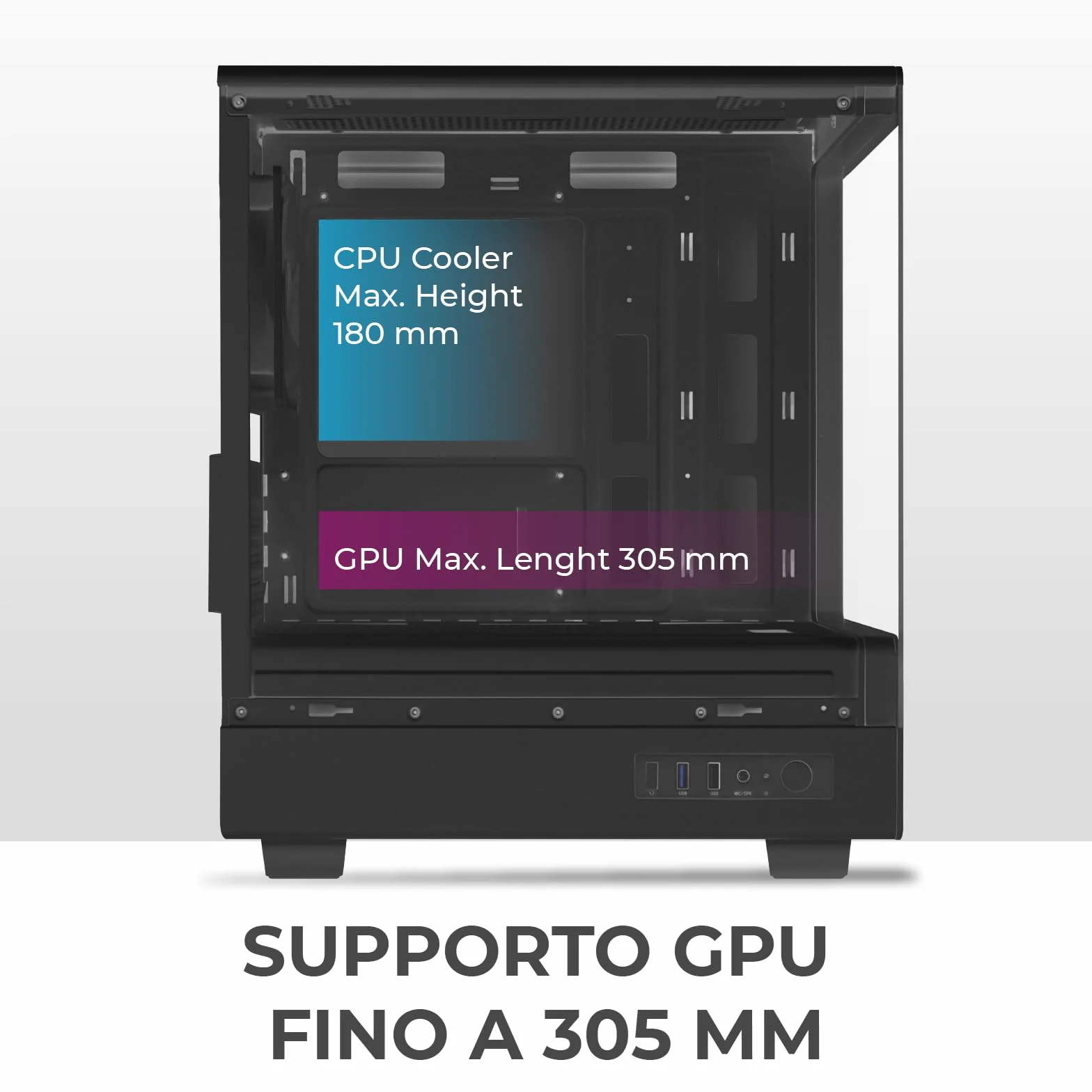 Noua Fobia LK200, Case PC Gaming Micro-ATX, Ventola Nera 120mm, Case Micro Tower per Computer Doppio Vetro Temperato Panoramico, Nero