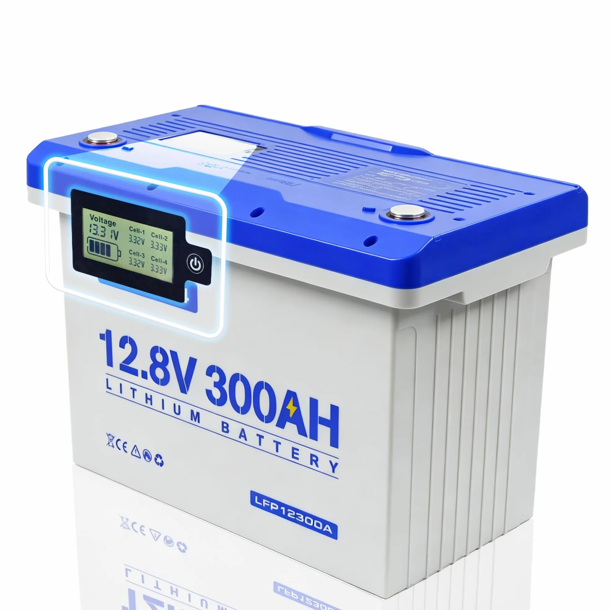 Anern Batteria al Litio da LiFePO4 12V 300Ah con LED, Mini Batteria al Litio 3840Wh con 100A BMS Fino a 15000 Cicli perfetto per il campeggio, l'accumulo di energia domestica solare, RV, Off-Grid