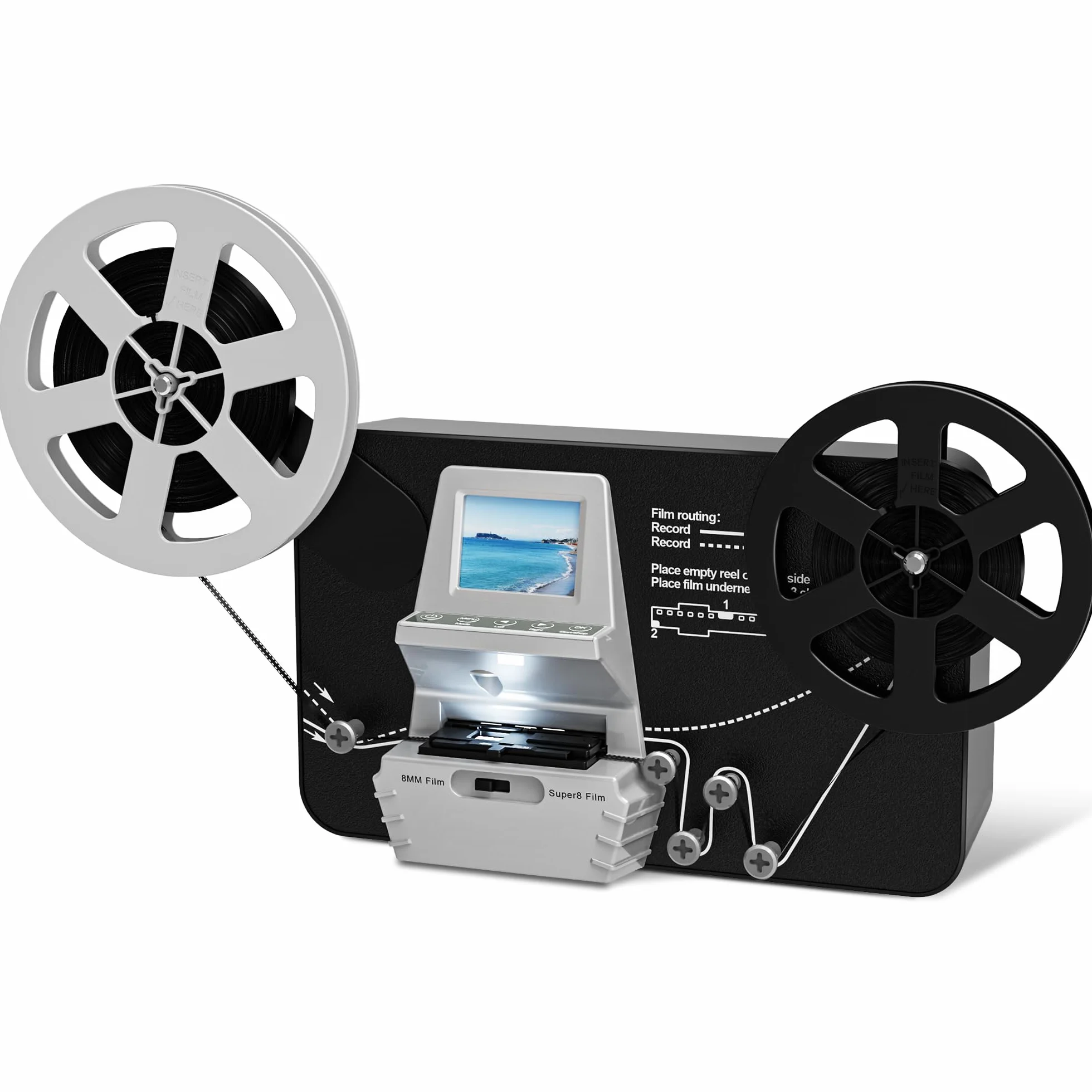 Scanner Pellicole Super 8 Normal 8mm Convert Film into Digital Video Digitalizzatore Film LCD 2,4" 1080P Scheda SD 32GB