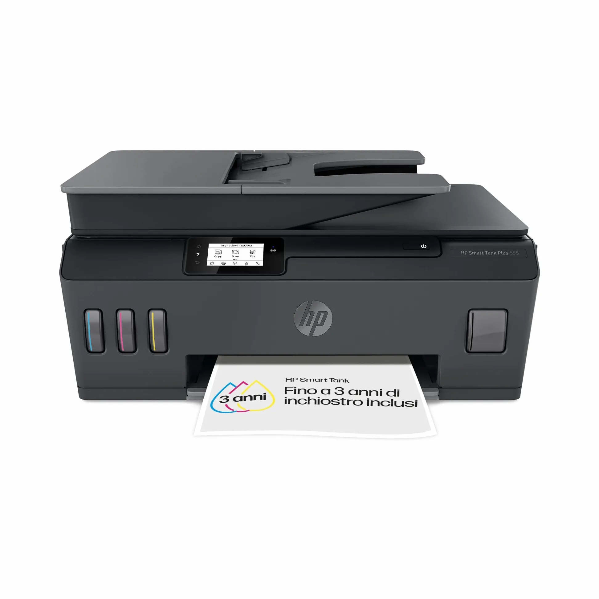 HP Smart Tank Plus 655 AiO Y0F74A, Stampante Multifunzione a Colori, Serbatoio d'Inchiostro ad Alto Volume di Stampa, Fino a 12000 Pagine (Nero) e 8000 Pagine (Colore), Scansione, ADF, Wireless, Nera