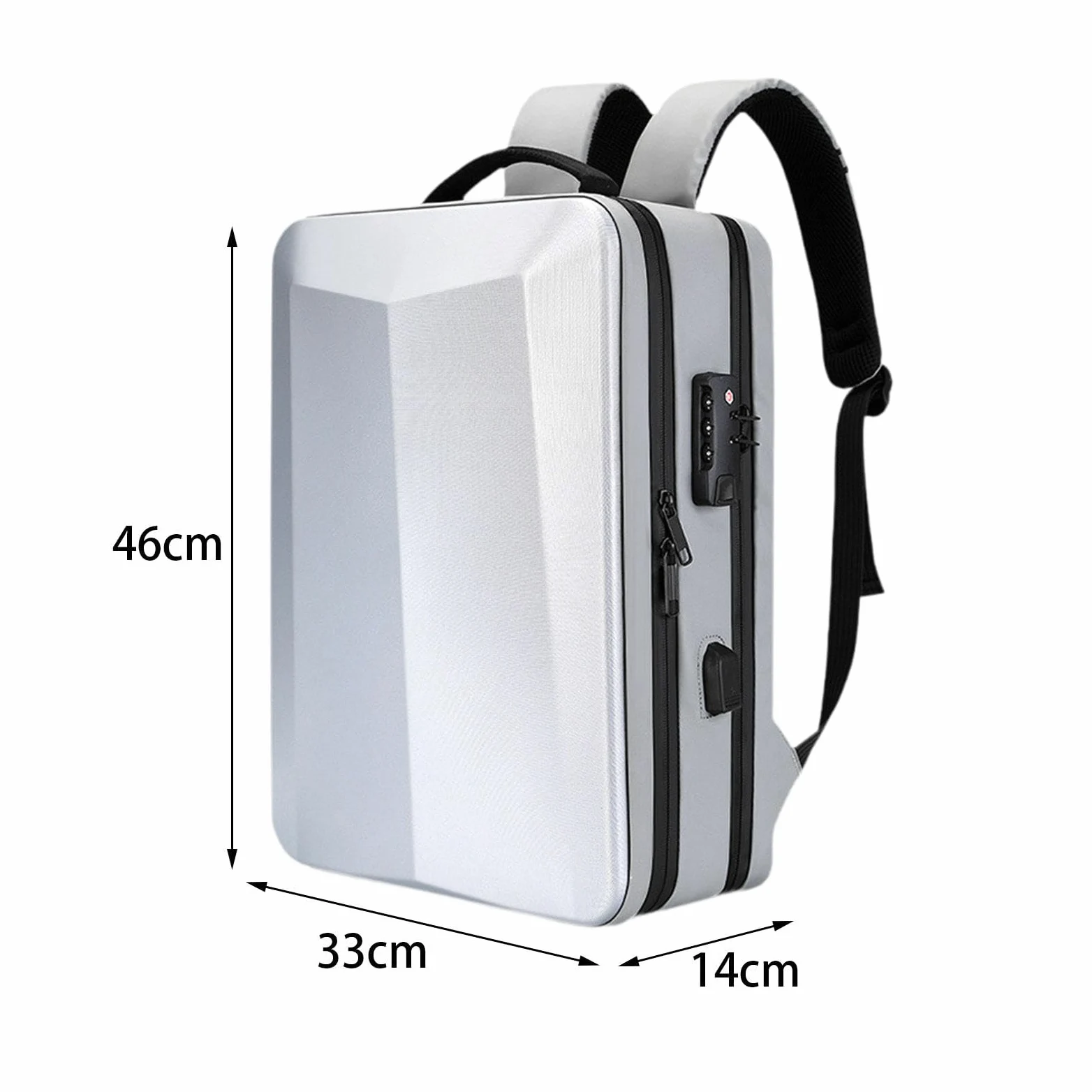 Zaino Laptop Rigido Zaino Gaming Computer Daypack Porta USB Bloccaggio Materiale PP Anticollisione Traspirante Adatto per Studenti Pendolari, Argento 17 Pollici